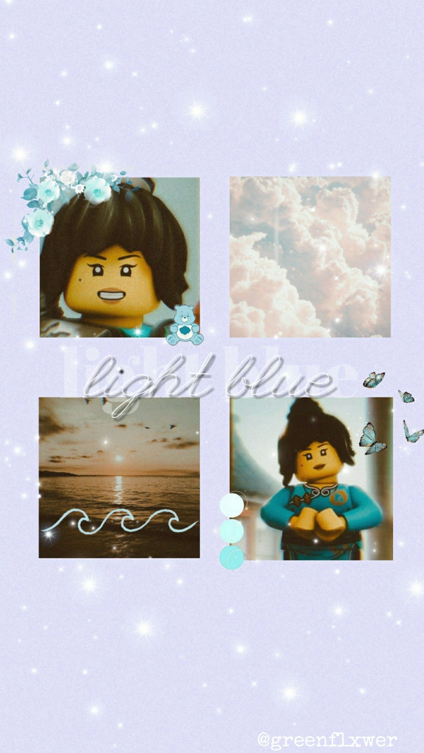 Lego Ninjago, Collage, Hellblau, Wolken, Ästhetik, Full HD, Sperrbildschirm fürs iPhone