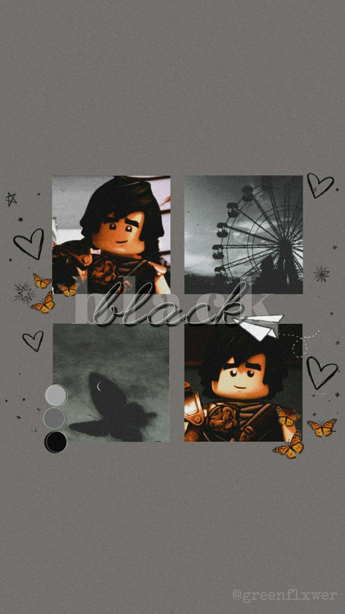 Lego Ninjago, Collage, Grau, Herzen, Hintergrundbild für iPhone und Android