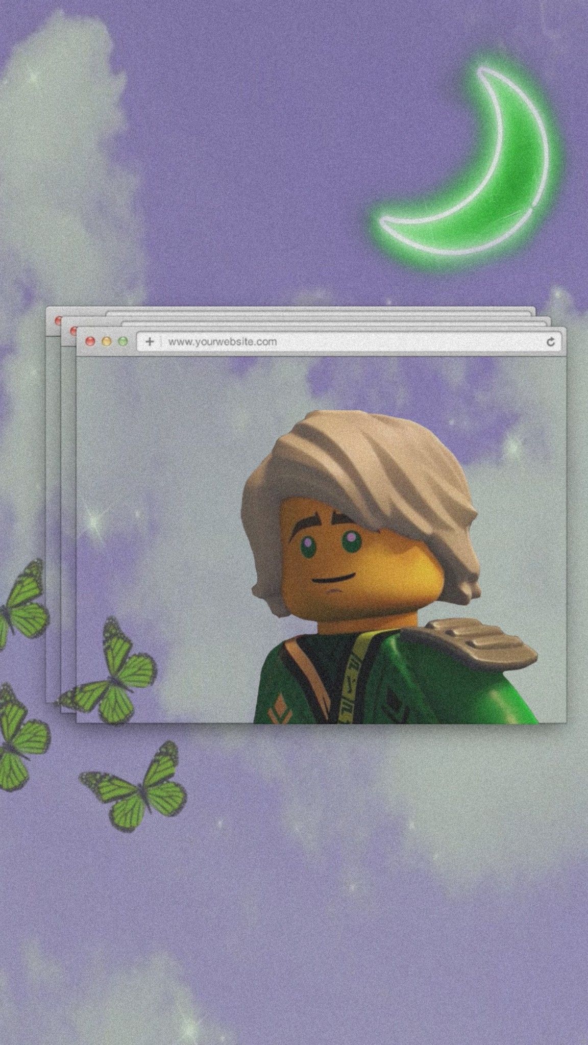 Lloyd, Lego Ninjago, Mondsichel, Schmetterlinge, Lila, Full HD, Hintergrundbild fürs Handy