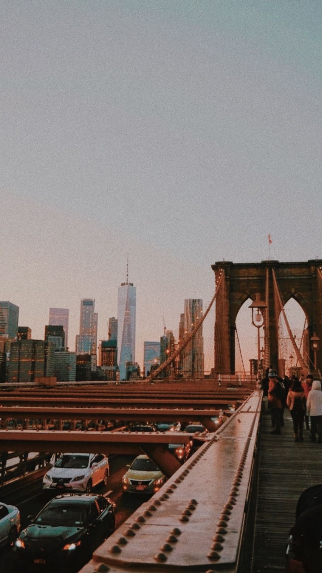 Brooklyn Bridge, One World Trade Center, Lower Manhattan, Nebel, 1080x1920, Handy-Hintergrund