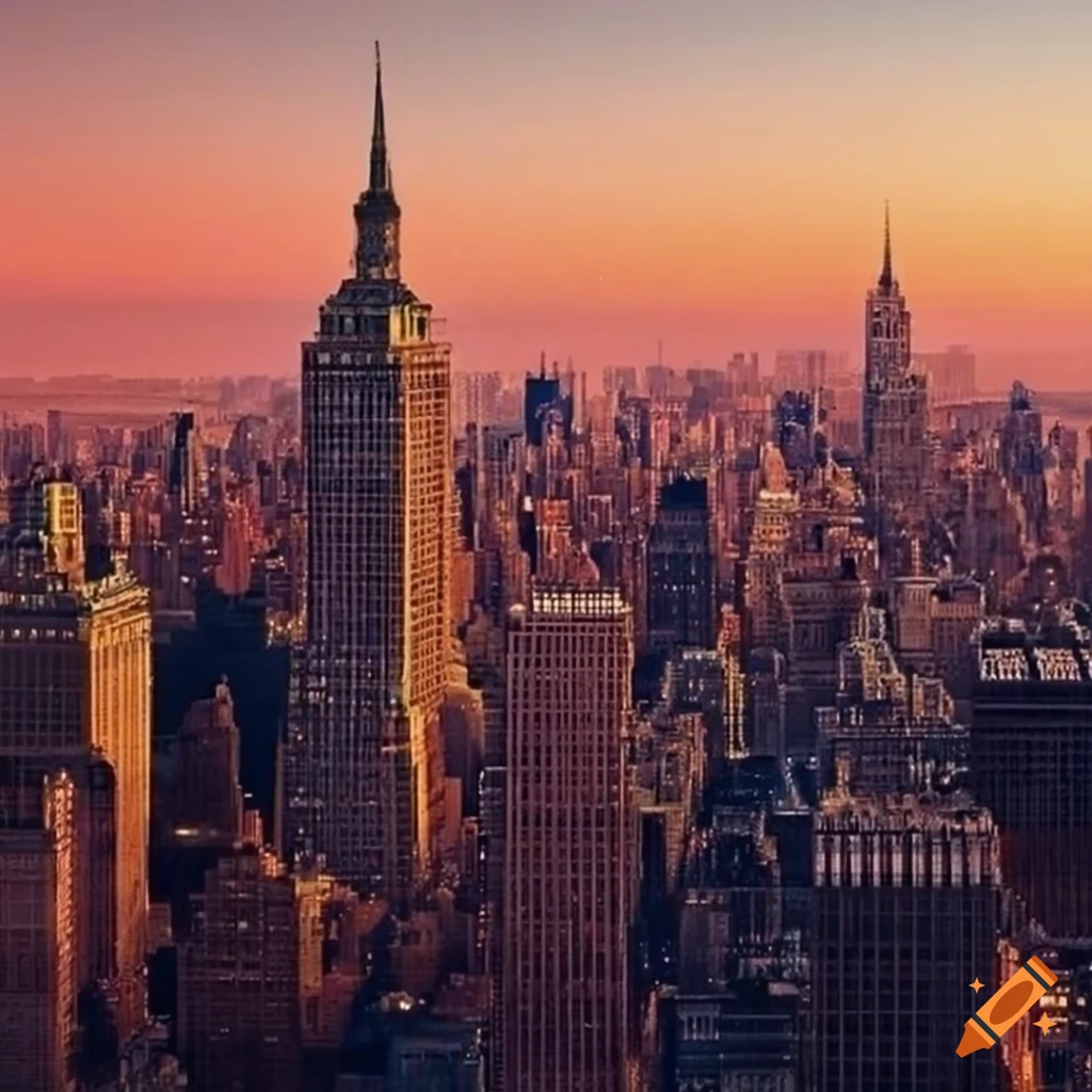 Empire State Building, Chrysler Building, Manhattan, Sonnenuntergang, Hintergrundbild fürs iPad