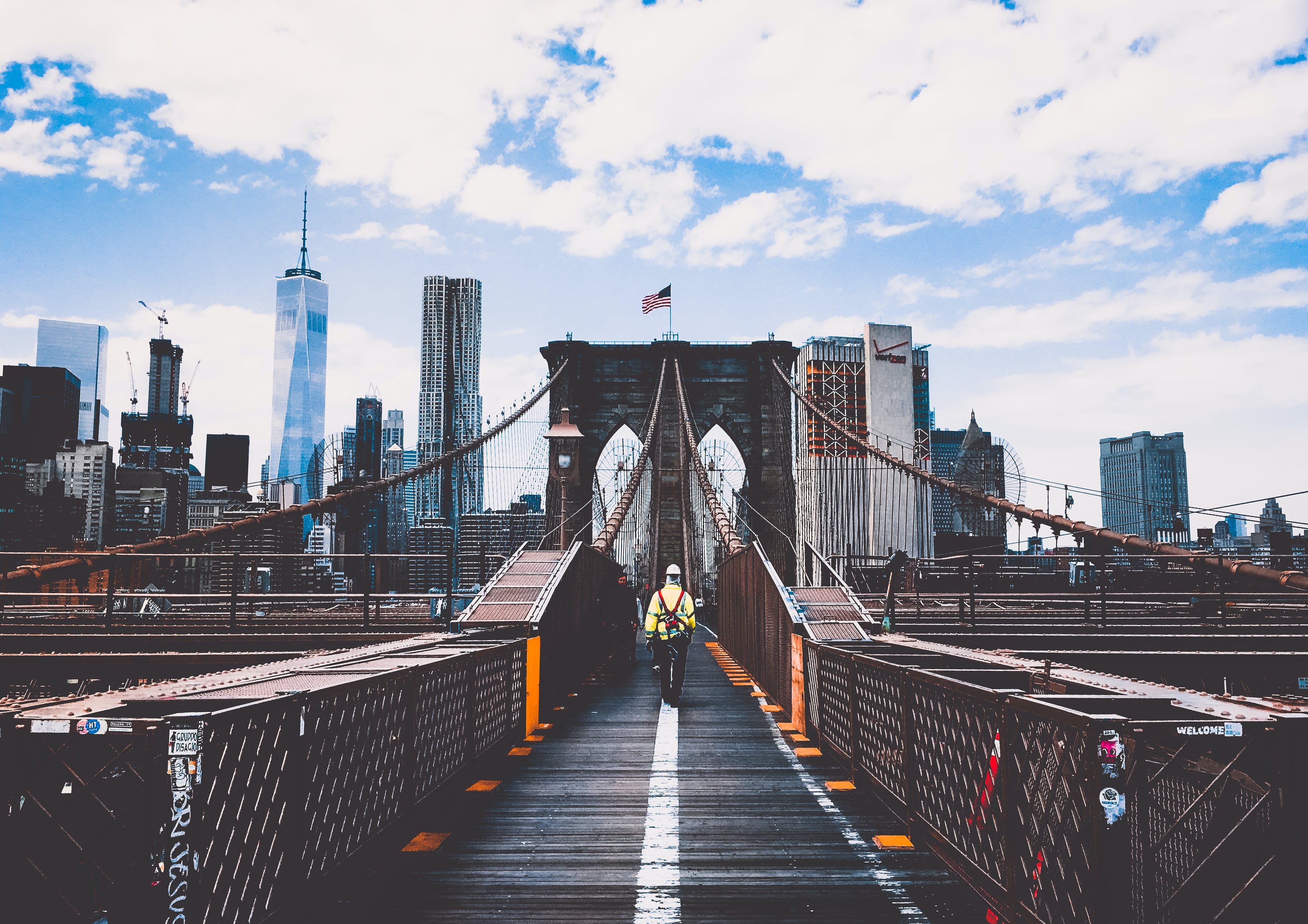 Brooklyn Bridge, One World Trade Center, Lower Manhattan, Fußweg, 2K, Laptop-Hintergrundbild