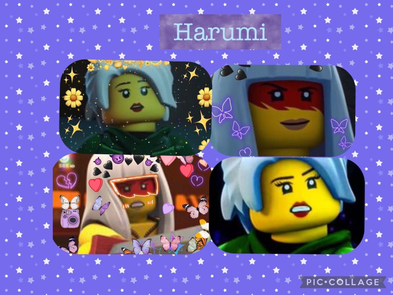Harumi, Lego Ninjago, Collage, Lila, Sterne, HD, Hintergrundbild fürs Tablet