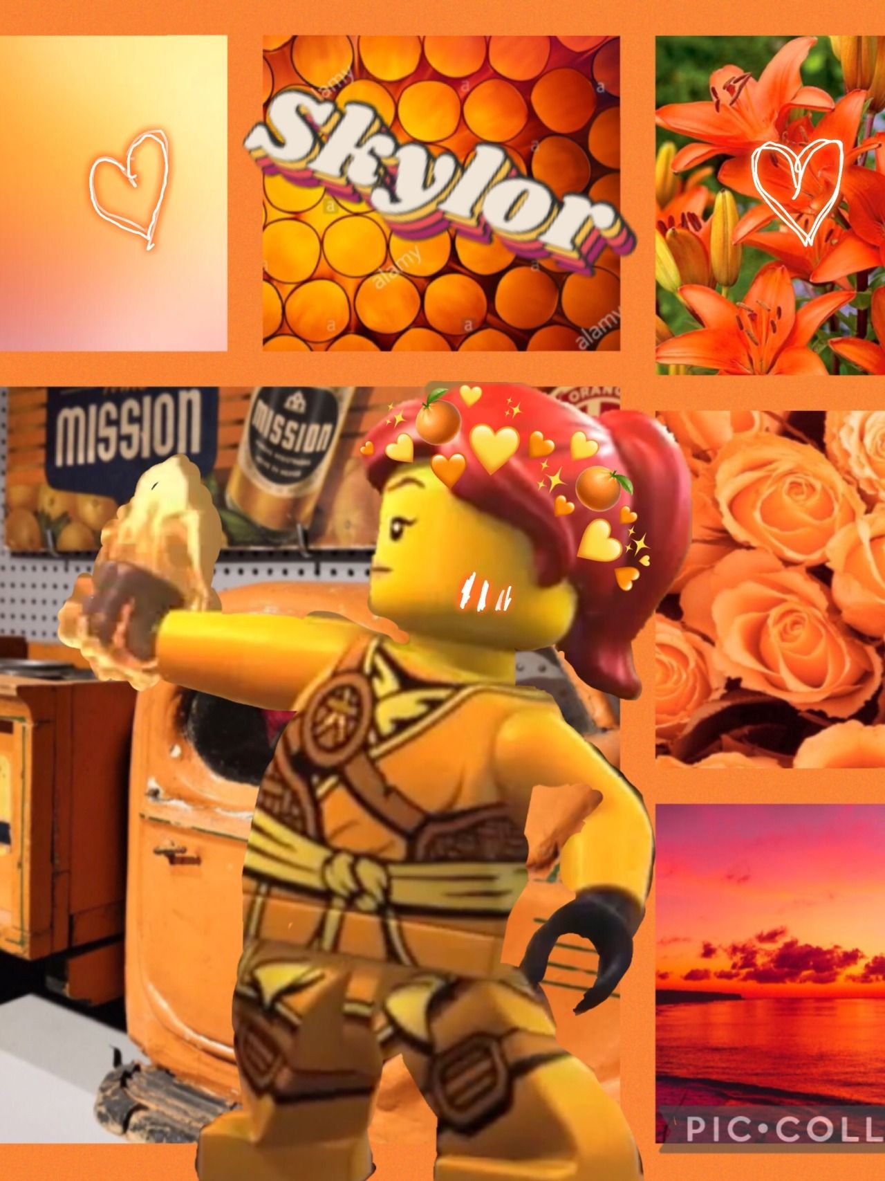 Skylor, Lego Ninjago, Collage, Orange, Full HD, Hintergrundbild fürs Tablet
