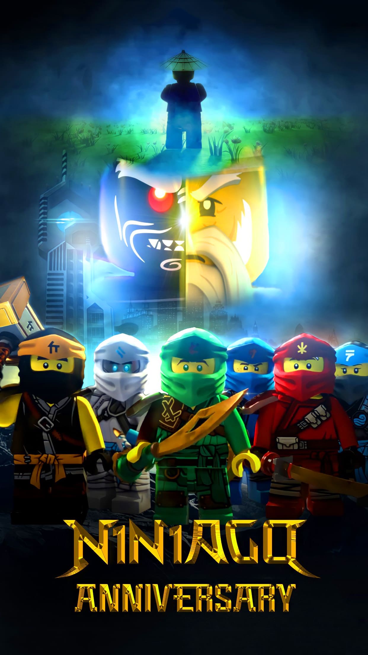 Ninjago, Anniversary, Ninjas, Gruppe, Dunkelblau, Full HD, Sperrbildschirm fürs iPhone