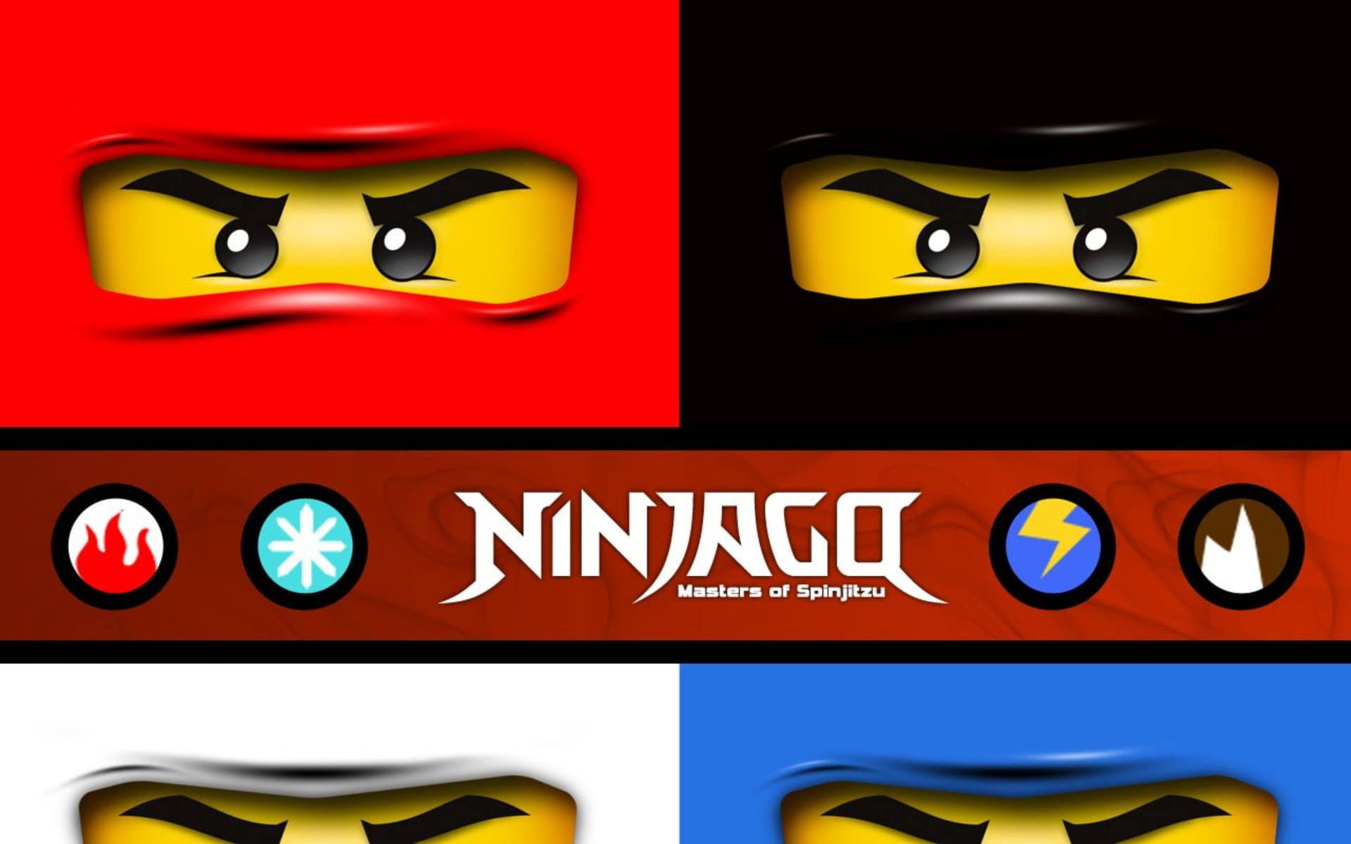 Ninjago: Meister des Spinjitzu, Ninja-Masken, Elemente, Rot, Schwarz, Blau, Full HD, PC-Hintergrundbild
