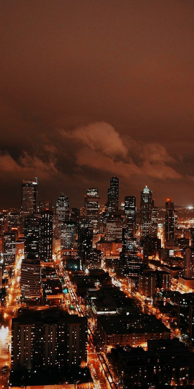 Manhattan, Lichtermeer, Wolken, Nacht, Orange, Hintergrundbild für iPhone und Android