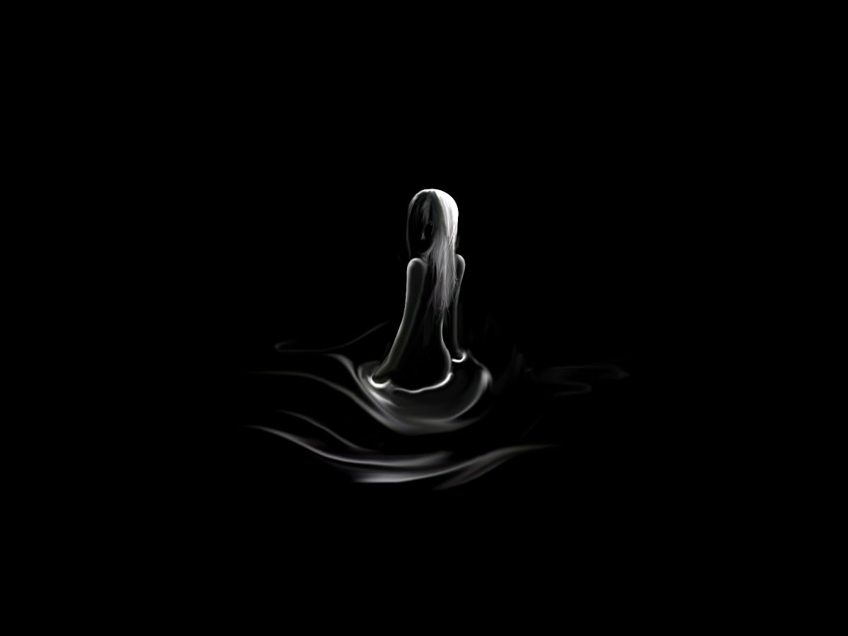 Frau, Wasser, Silhouette, Dunkel, Wellen, Hintergrundbild für iPad und Tablet