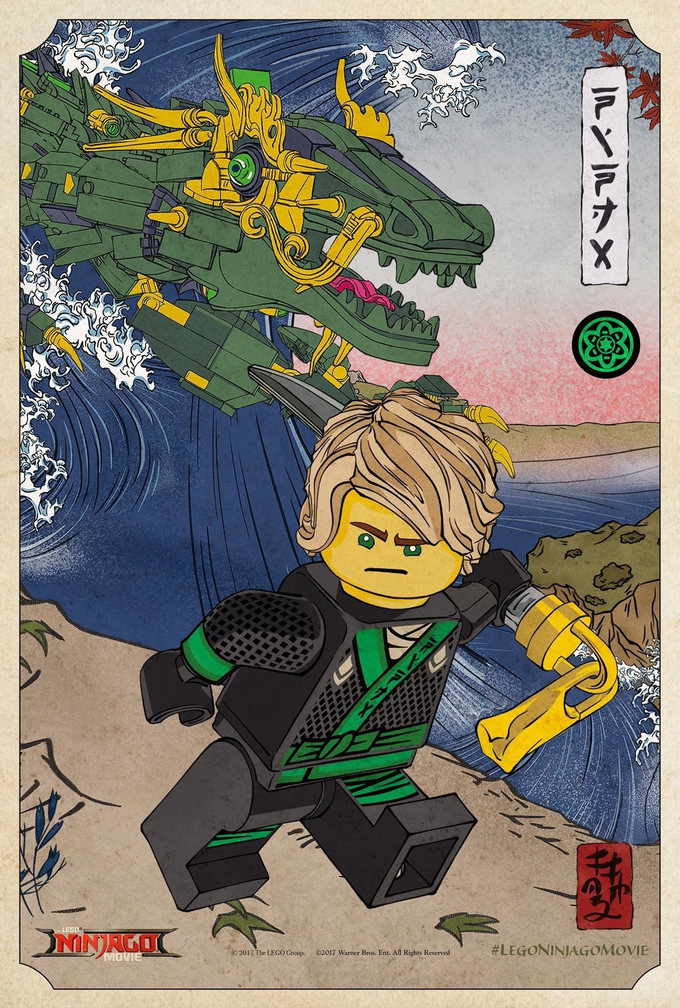 Lloyd, Lego Ninjago, Drache, Japanischer Holzschnitt, Grün, Full HD, Tablet-Hintergrund