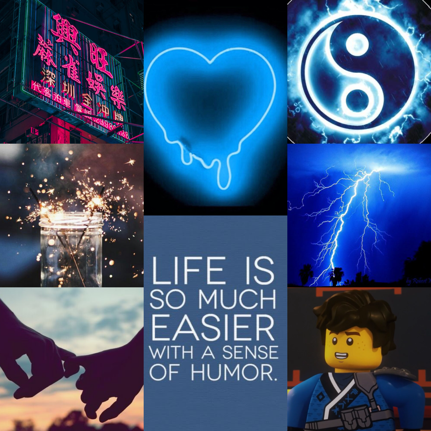 Jay, Lego Ninjago, Collage, Yin und Yang, Blitz, Blau, HD, iPad-Hintergrundbild