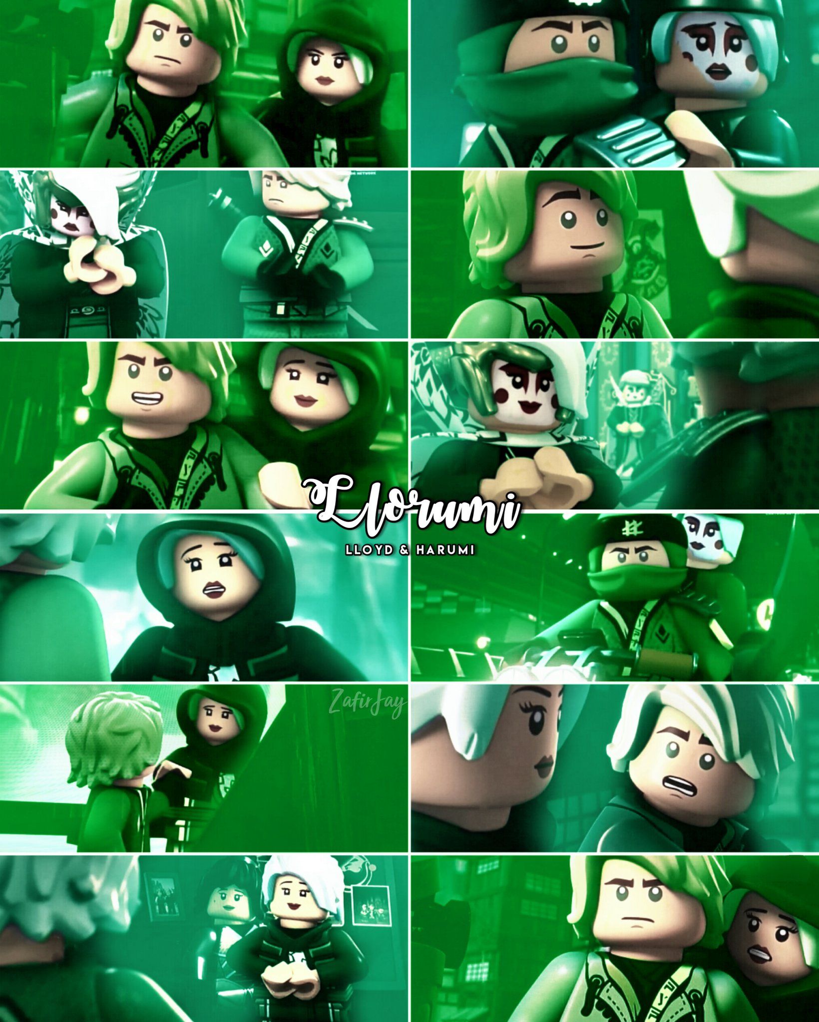 Lloyd, Lego Ninjago, Collage, Grün, QHD+, Hintergrundbild fürs Tablet
