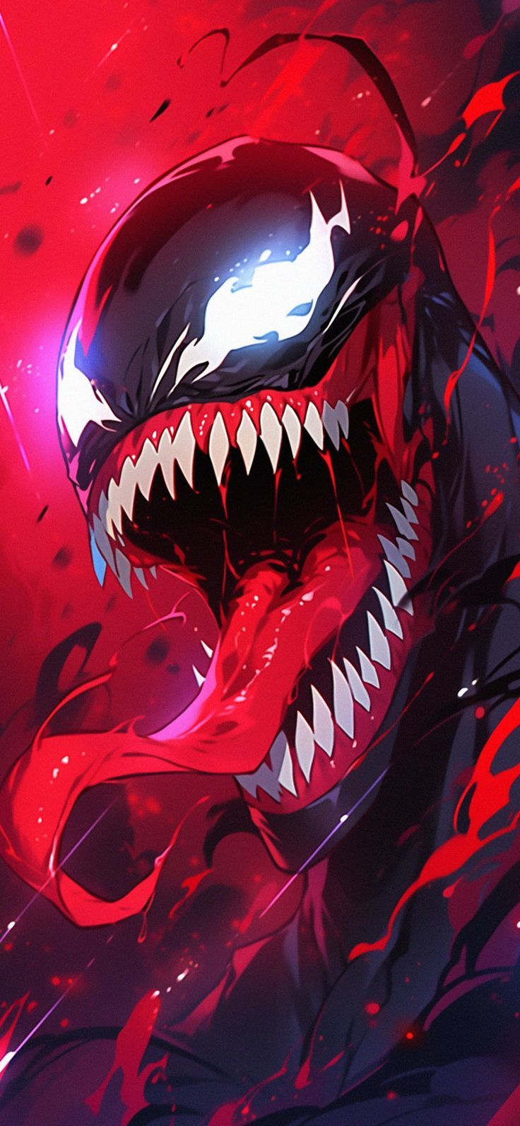 Venom, Marvel Comics, Reißzähne, Rot, Digitale Kunst, Hochformat, Hintergrundbild fürs Smartphone