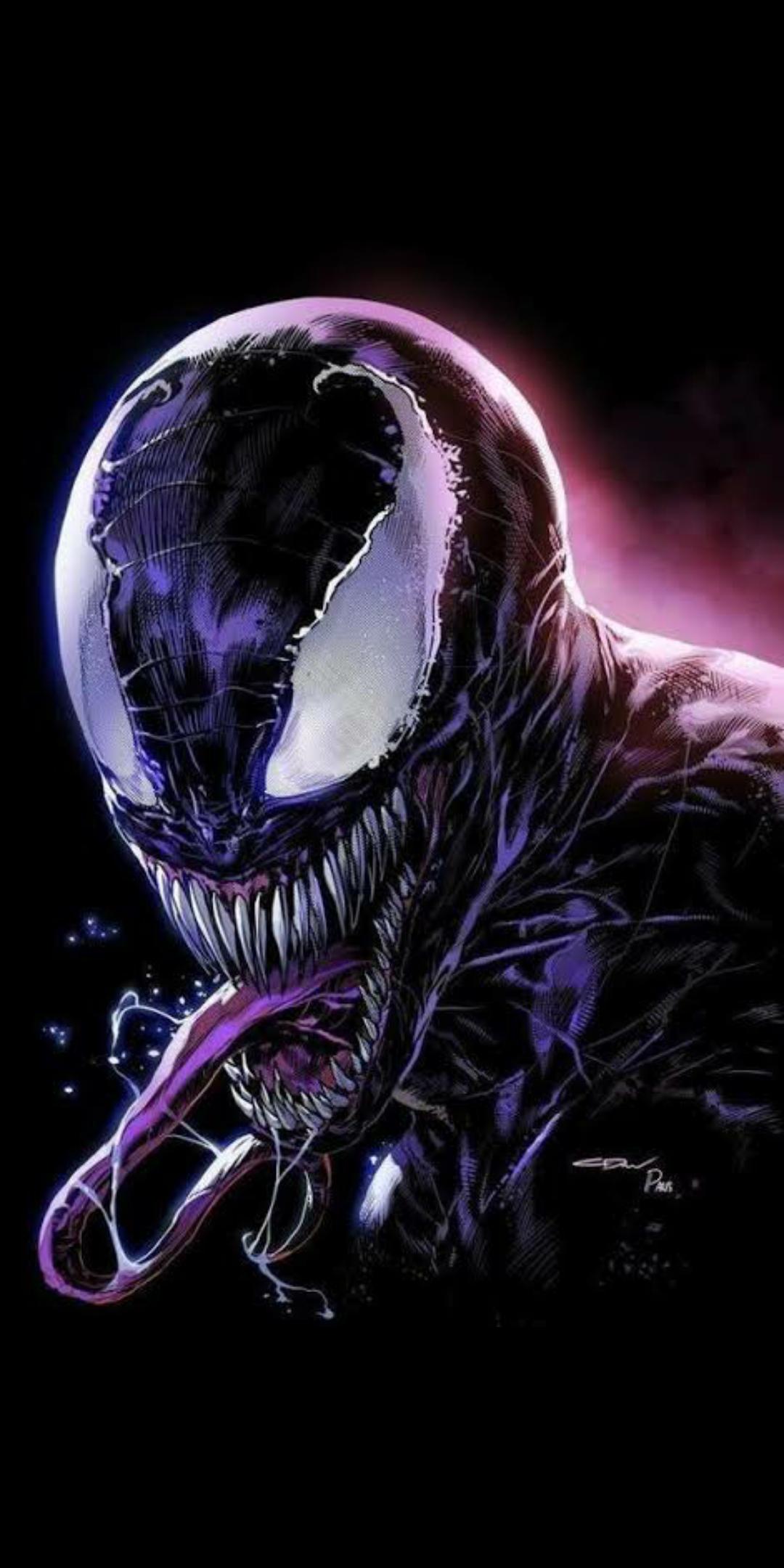 Venom, Symbiont, Lila, Schwarzer Hintergrund, Grinsen, Full HD, Sperrbildschirm fürs iPhone