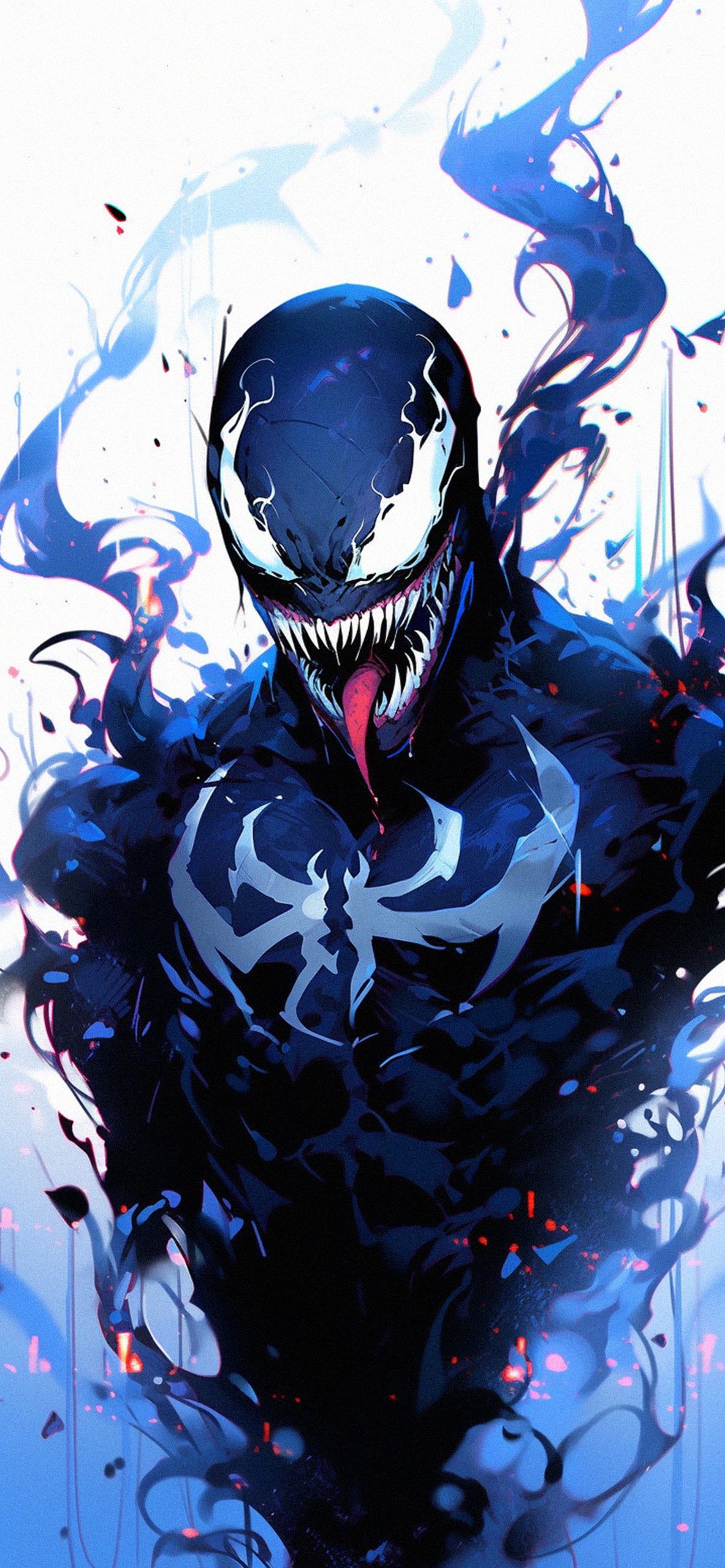 Venom, Marvel, Blau, Comic-Stil, Symbiont, Full HD, Hintergrundbild fürs Handy