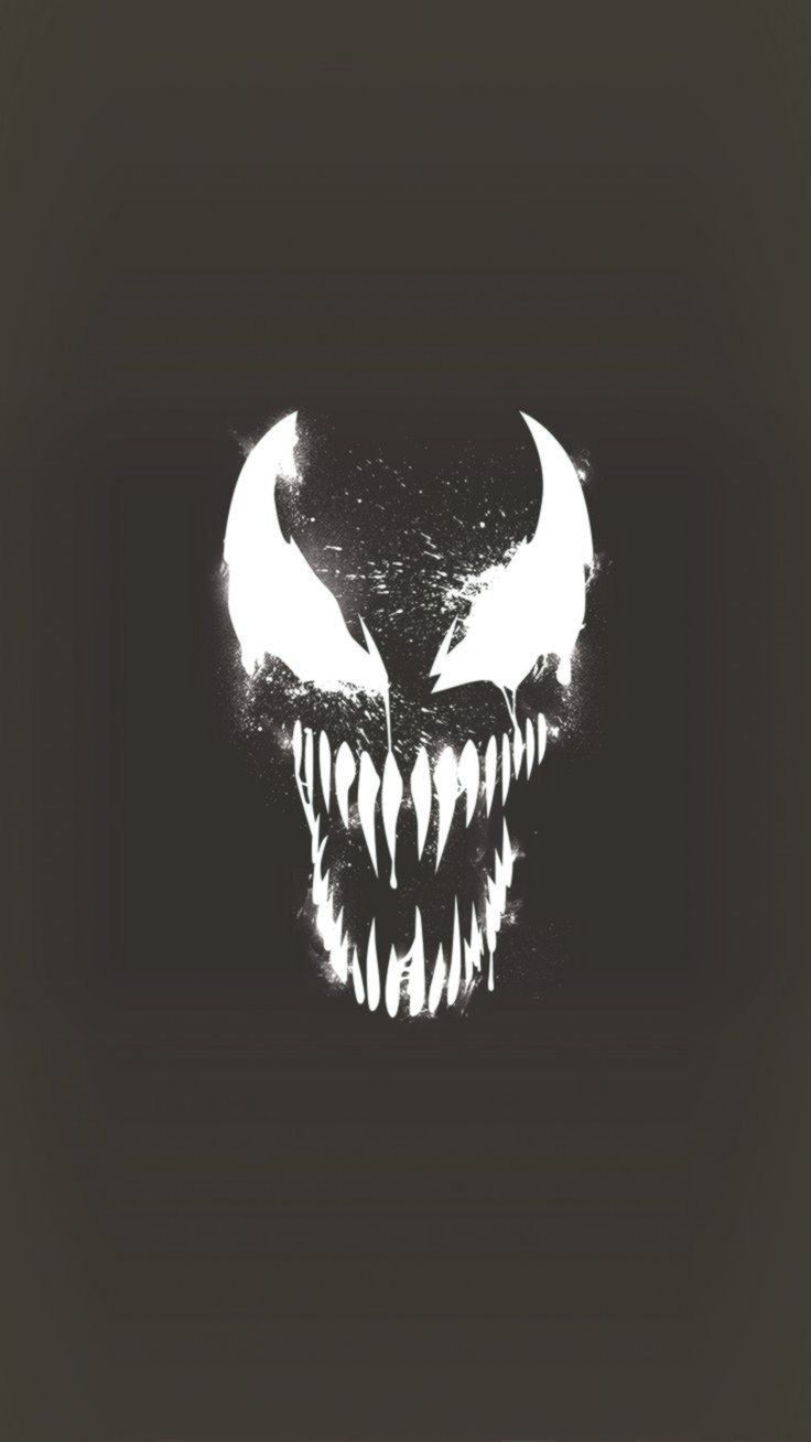 Venom, Gesicht, Minimalismus, Grauer Hintergrund, Weiße Augen, Sperrbildschirm fürs iPhone