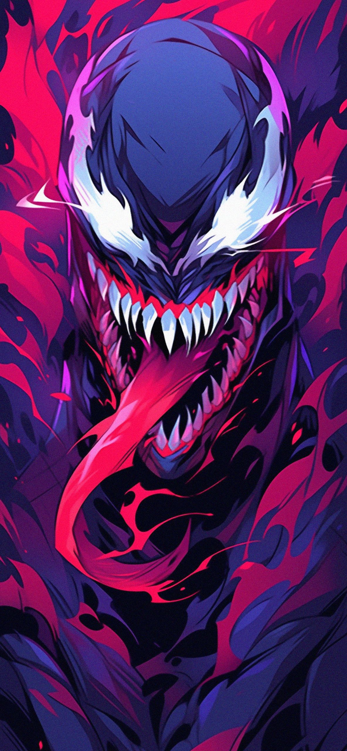 Venom, Marvel, Neonfarben, Pink, Lila, Zunge, Full HD, Handy-Hintergrund im Hochformat