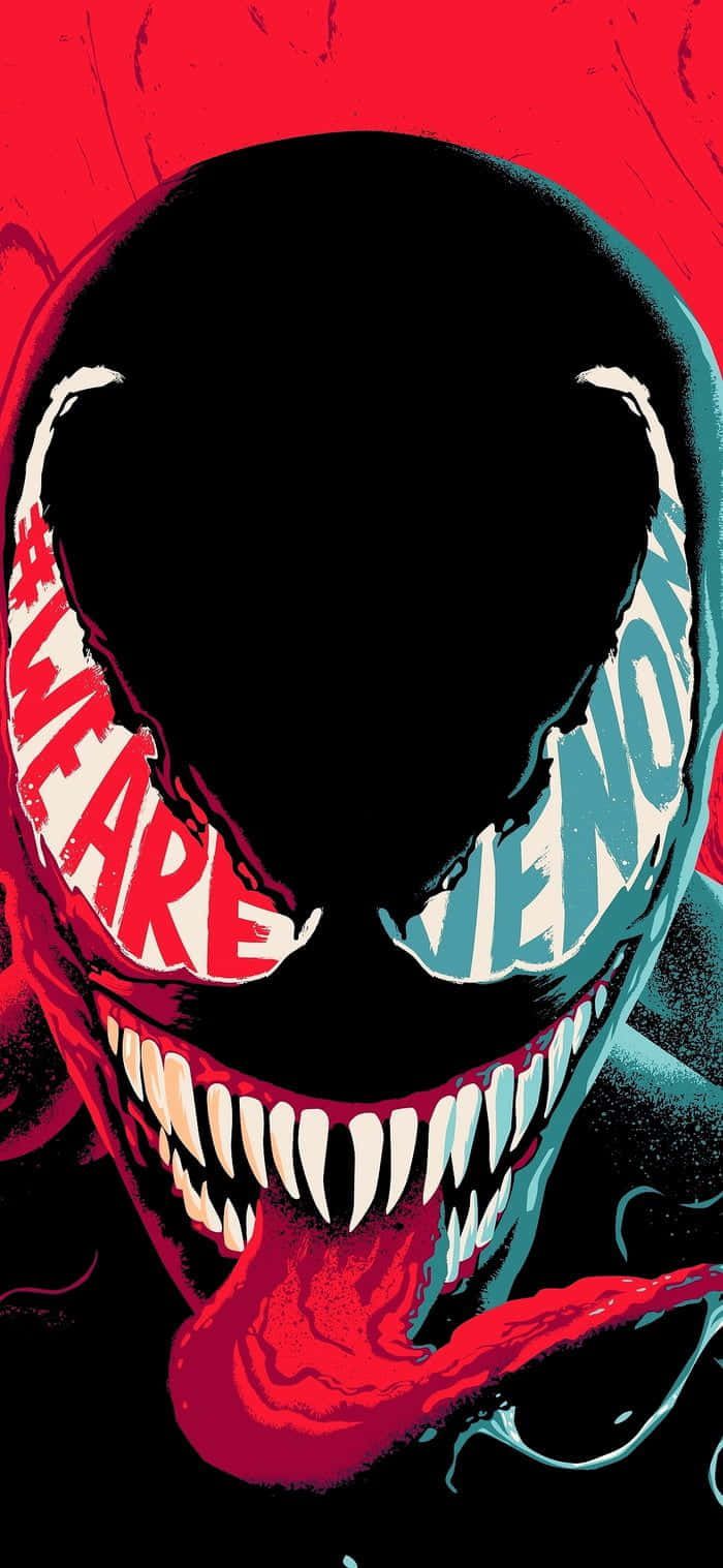 Venom, Marvel, Grafikdesign, Rot-Türkis, Zähne, Hintergrundbild für iPhone und Android
