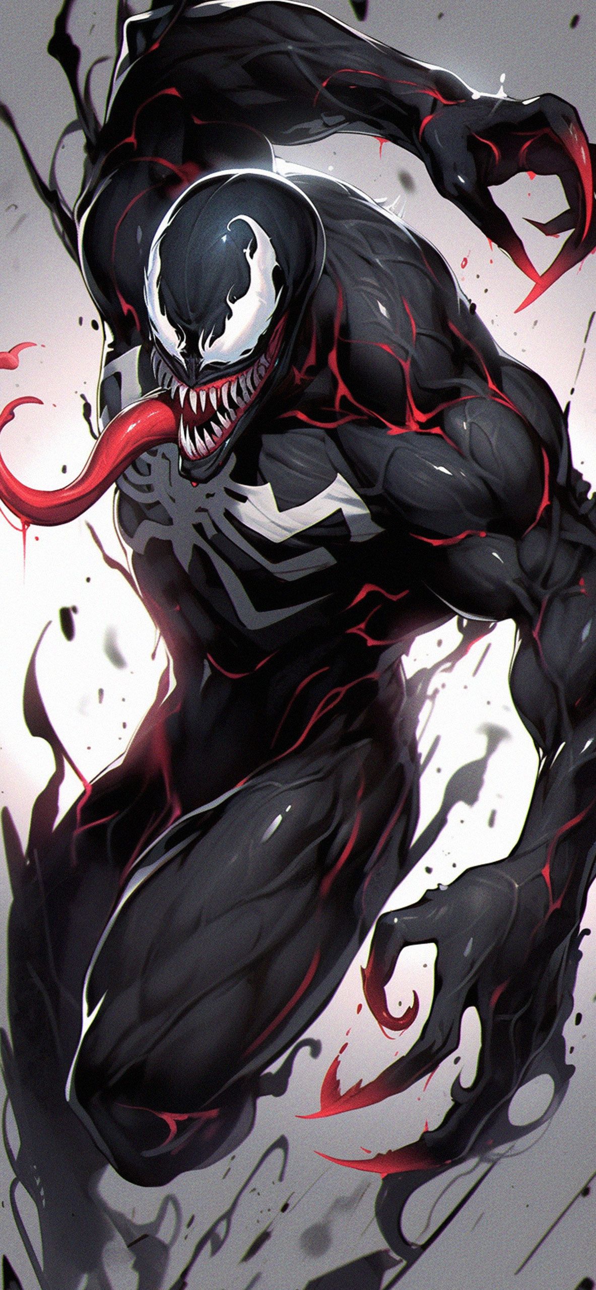 Venom, Symbiont, Anime-Stil, Schwarz-Weiß-Rot, Sprung, Full HD, Sperrbildschirm fürs iPhone