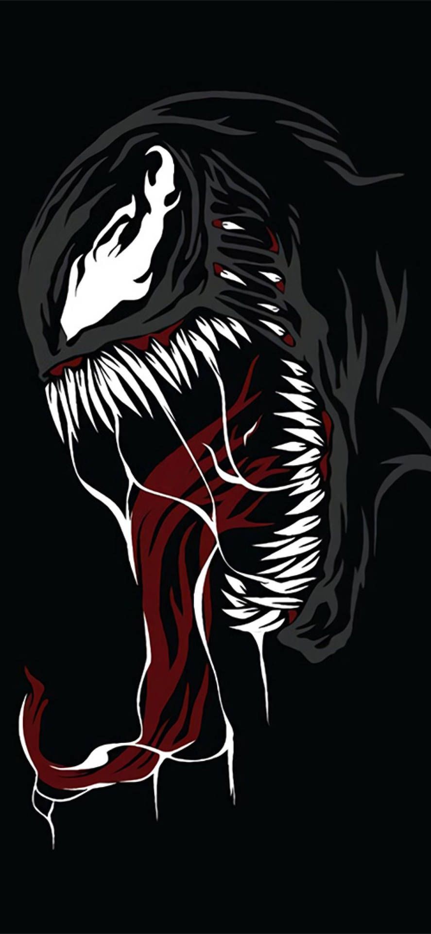 Venom, Lineart, Schwarzer Hintergrund, Zähne, Minimalismus, Sperrbildschirm fürs iPhone