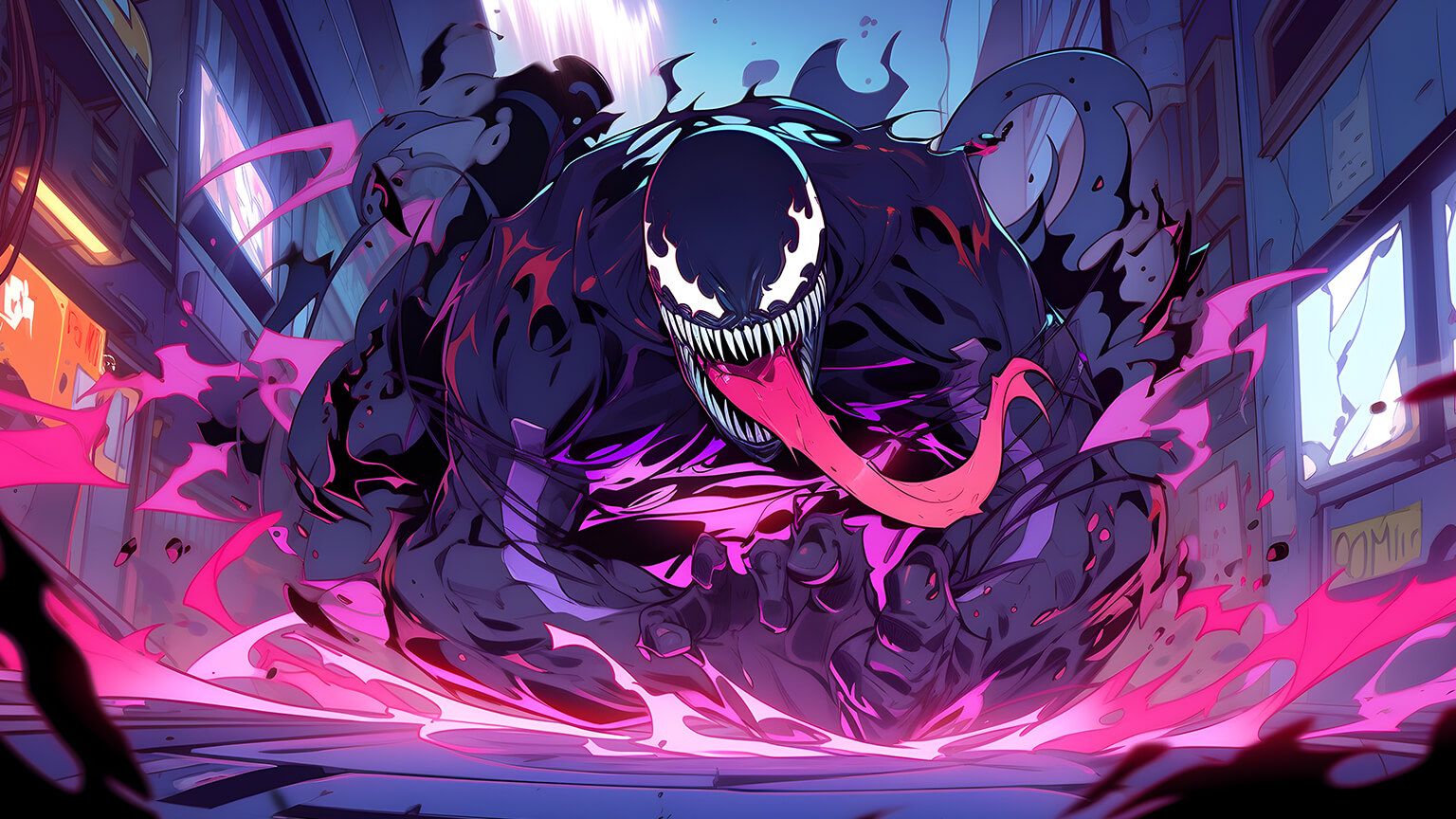 Venom, Marvel, Neonfarben, Pink, Lila, Comic-Stil, HD, Hintergrundbild für den PC