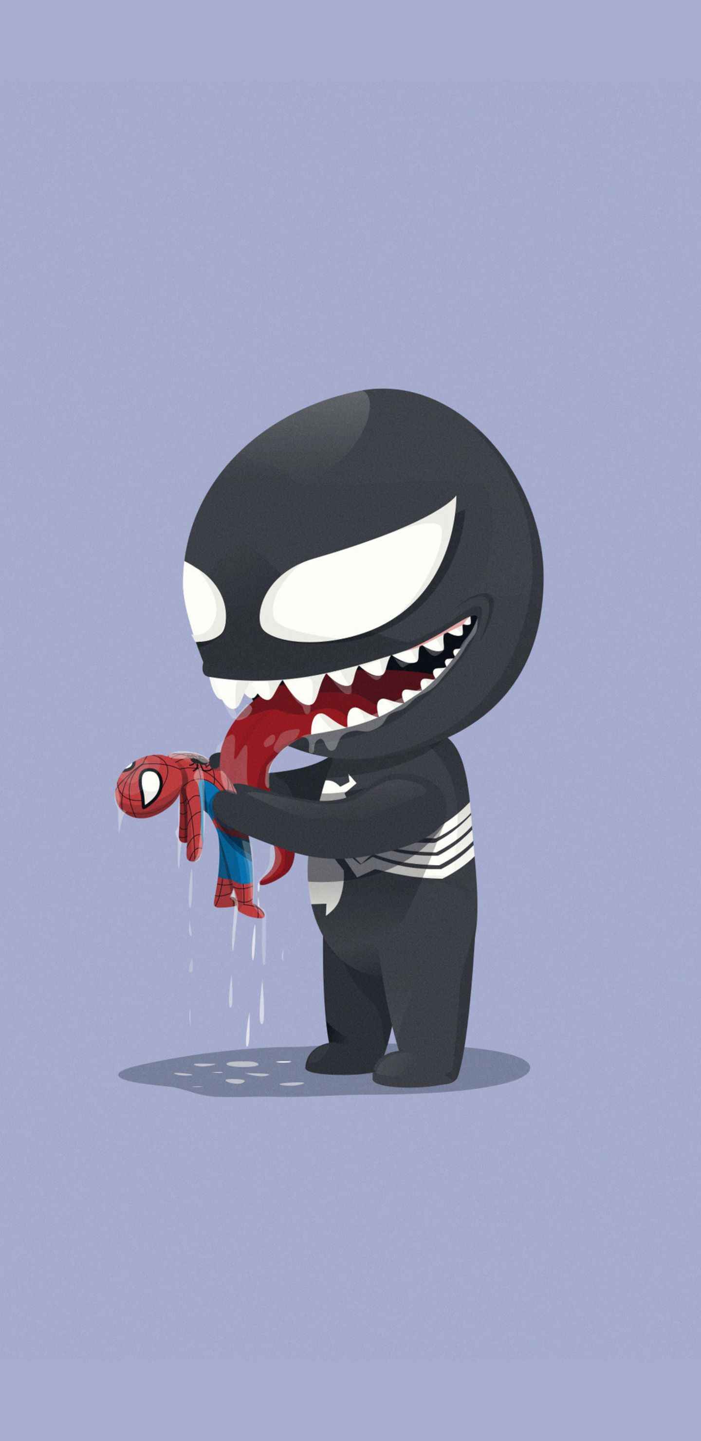 Venom, Chibi, Niedlich, Lavendel, Cartoon, QHD+, Hintergrundbild fürs Handy