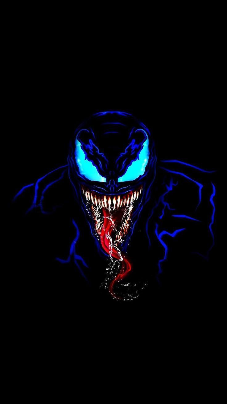 Venom, Neonblau, Schwarzer Hintergrund, Leuchtende Augen, Sperrbildschirm fürs iPhone