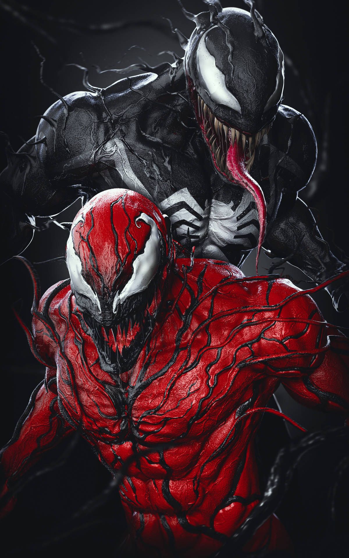 Venom, Carnage, Marvel, Symbionten, Rot-Schwarz, Full HD, Hintergrundbild fürs Handy