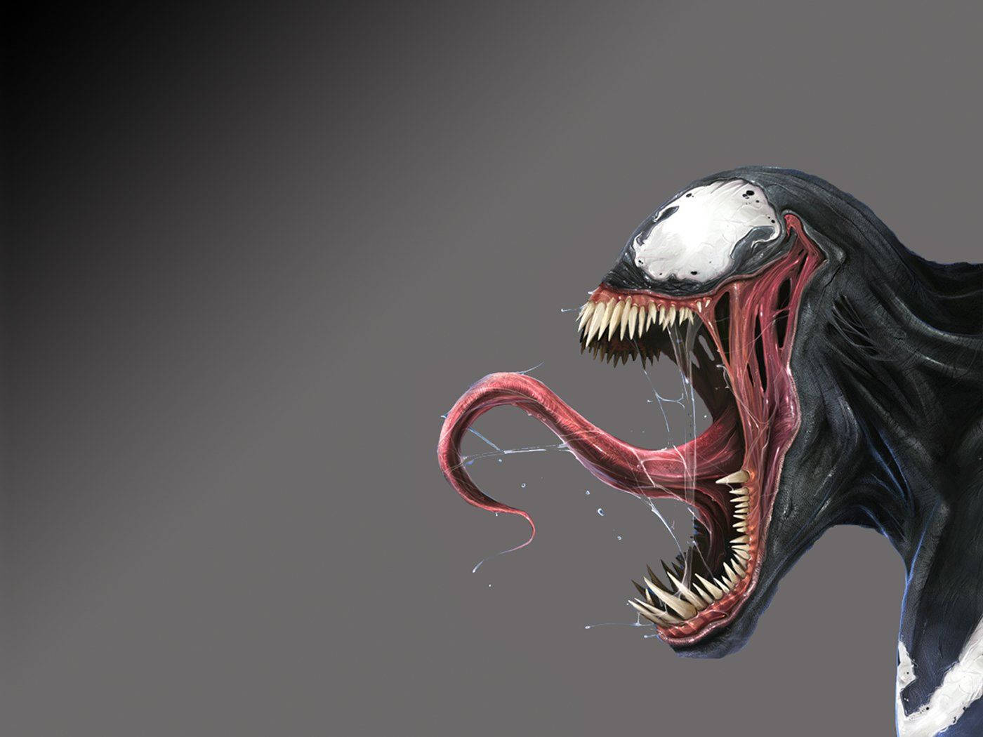 Venom, Zunge, Profil, Grauer Hintergrund, Reißzähne, HD Wallpaper