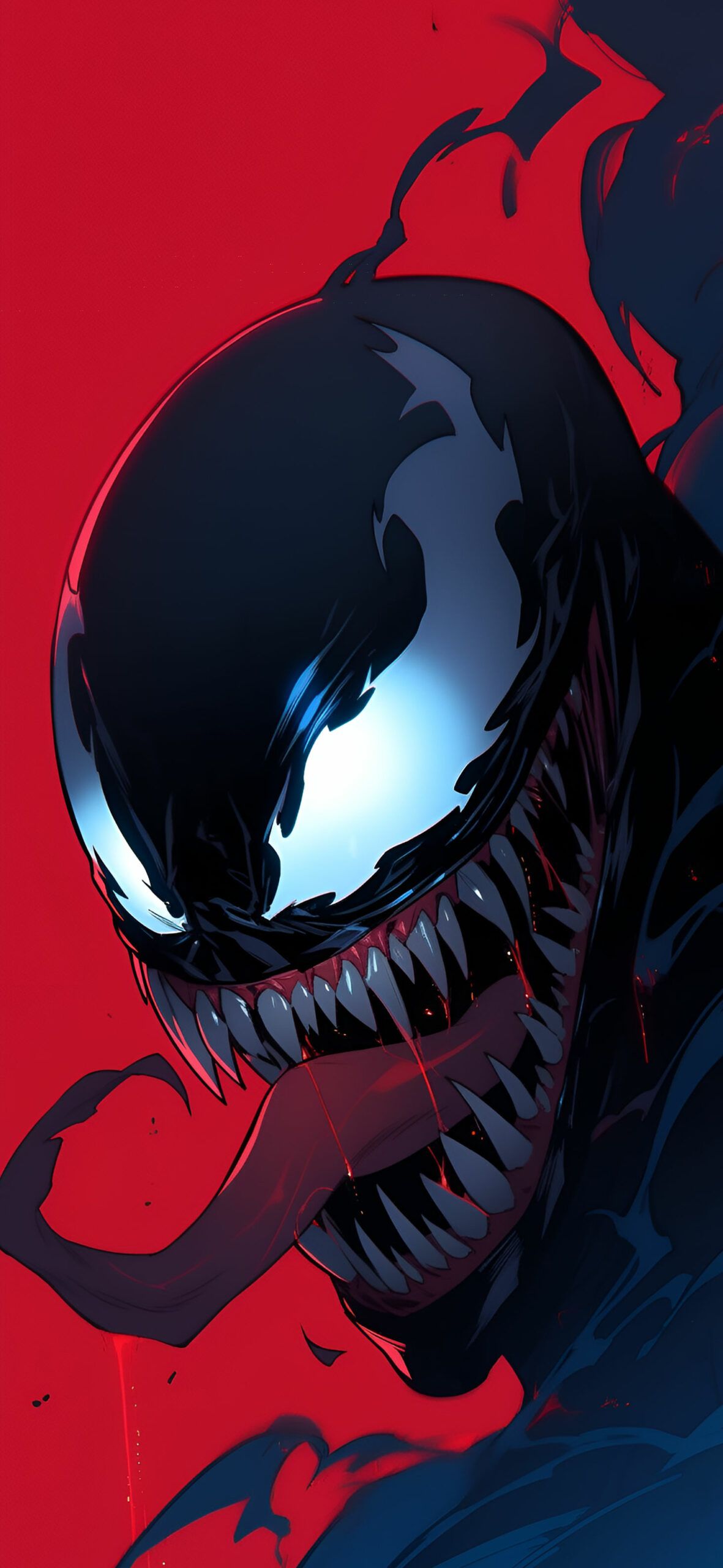 Venom, Comic-Stil, Roter Hintergrund, Grinsen, Full HD, Sperrbildschirm fürs iPhone