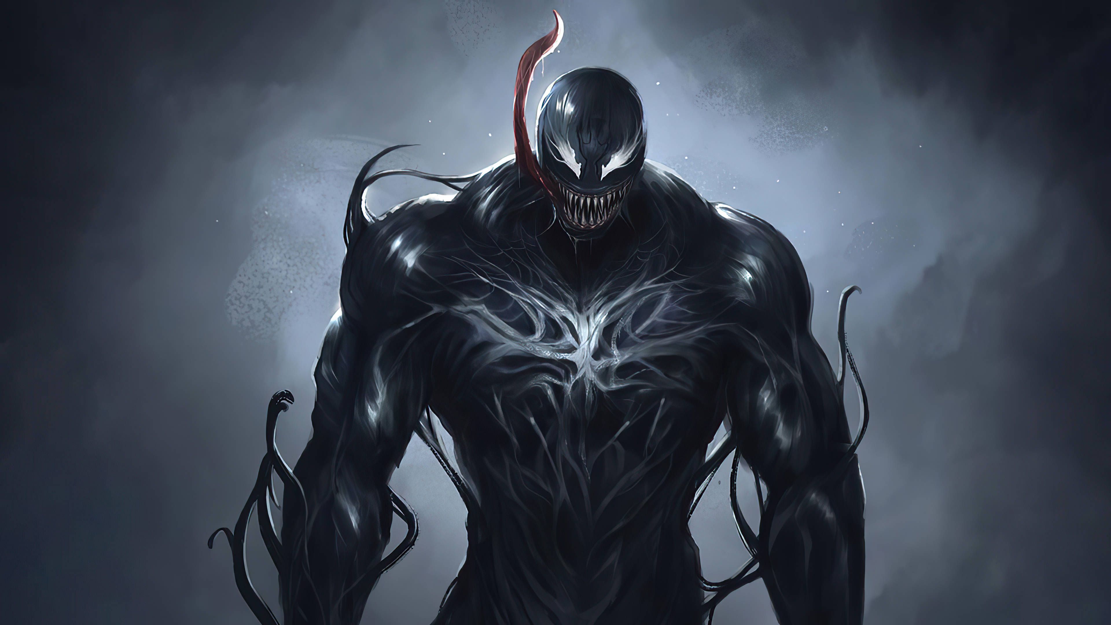 Venom, Marvel, Symbiont, Muskeln, Nebel, Düster, 4K, Desktop-Hintergrund für Windows