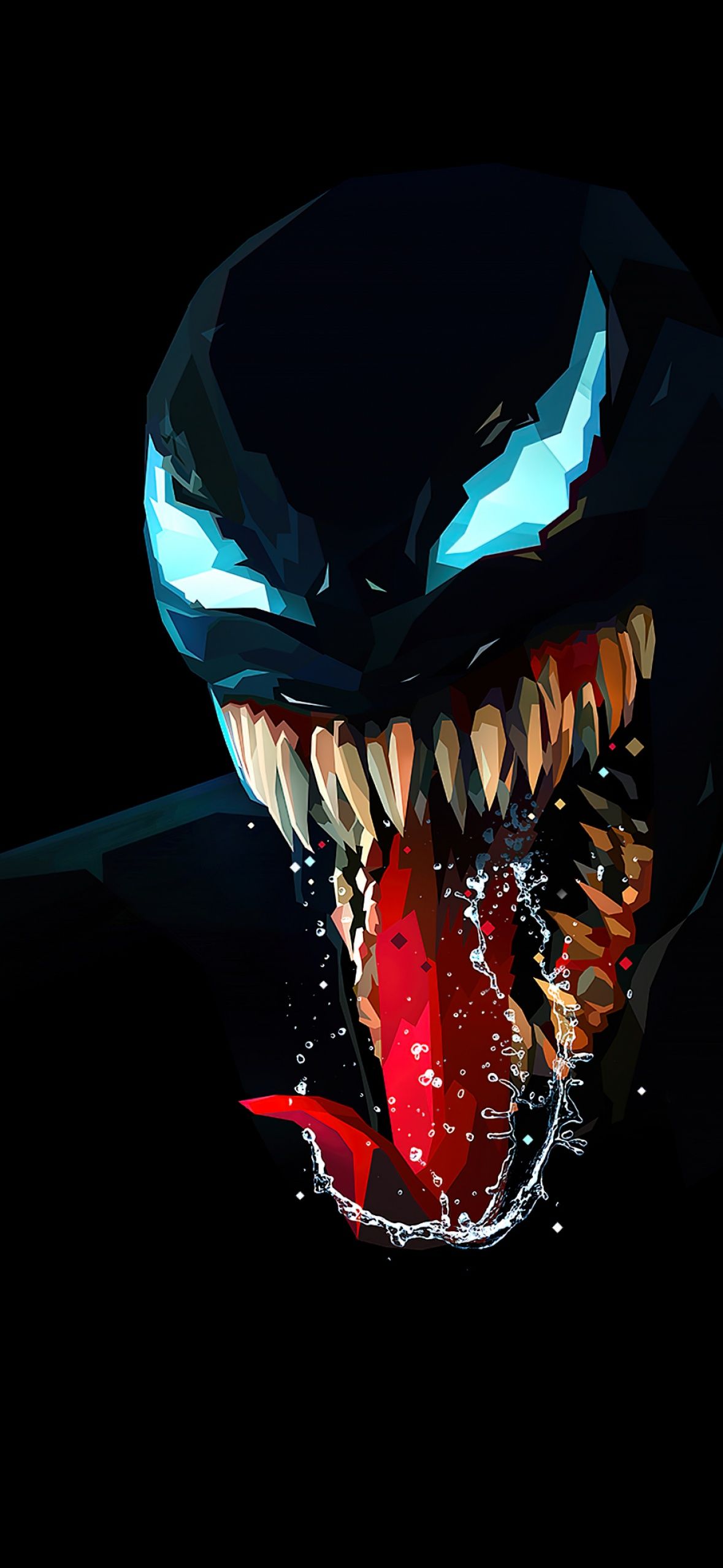 Venom, Zunge, Reißzähne, Schwarzer Hintergrund, Türkis, Full HD, Sperrbildschirm fürs iPhone