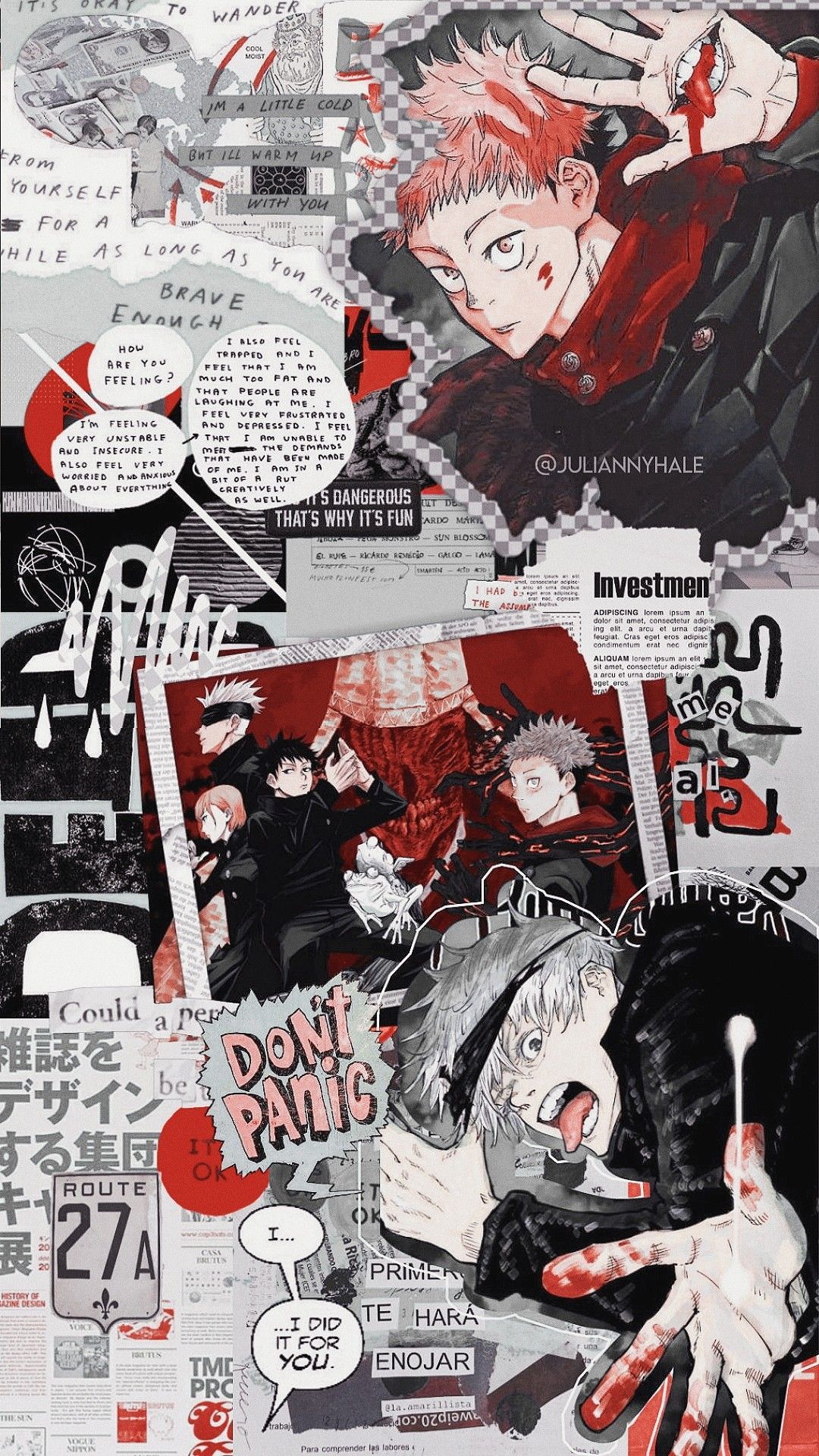 Jujutsu Kaisen, Yuji Itadori, Ryomen Sukuna, Manga, Collage, Rot, Full HD, iPhone-Hintergrundbild