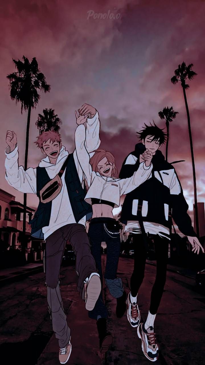 Satoru Gojo, Suguru Geto, Jujutsu Kaisen, Palmen, Abendhimmel, Android-Hintergrundbild