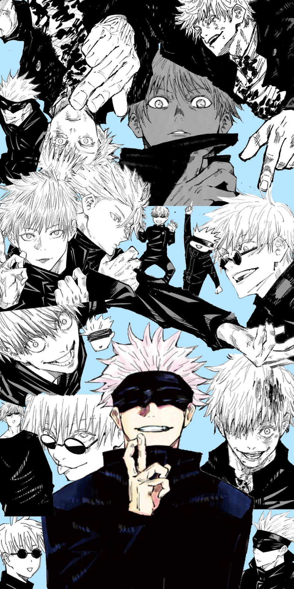 Satoru Gojo, Jujutsu Kaisen, Manga, Collage, Schwarz-Weiß, Sperrbildschirm fürs iPhone