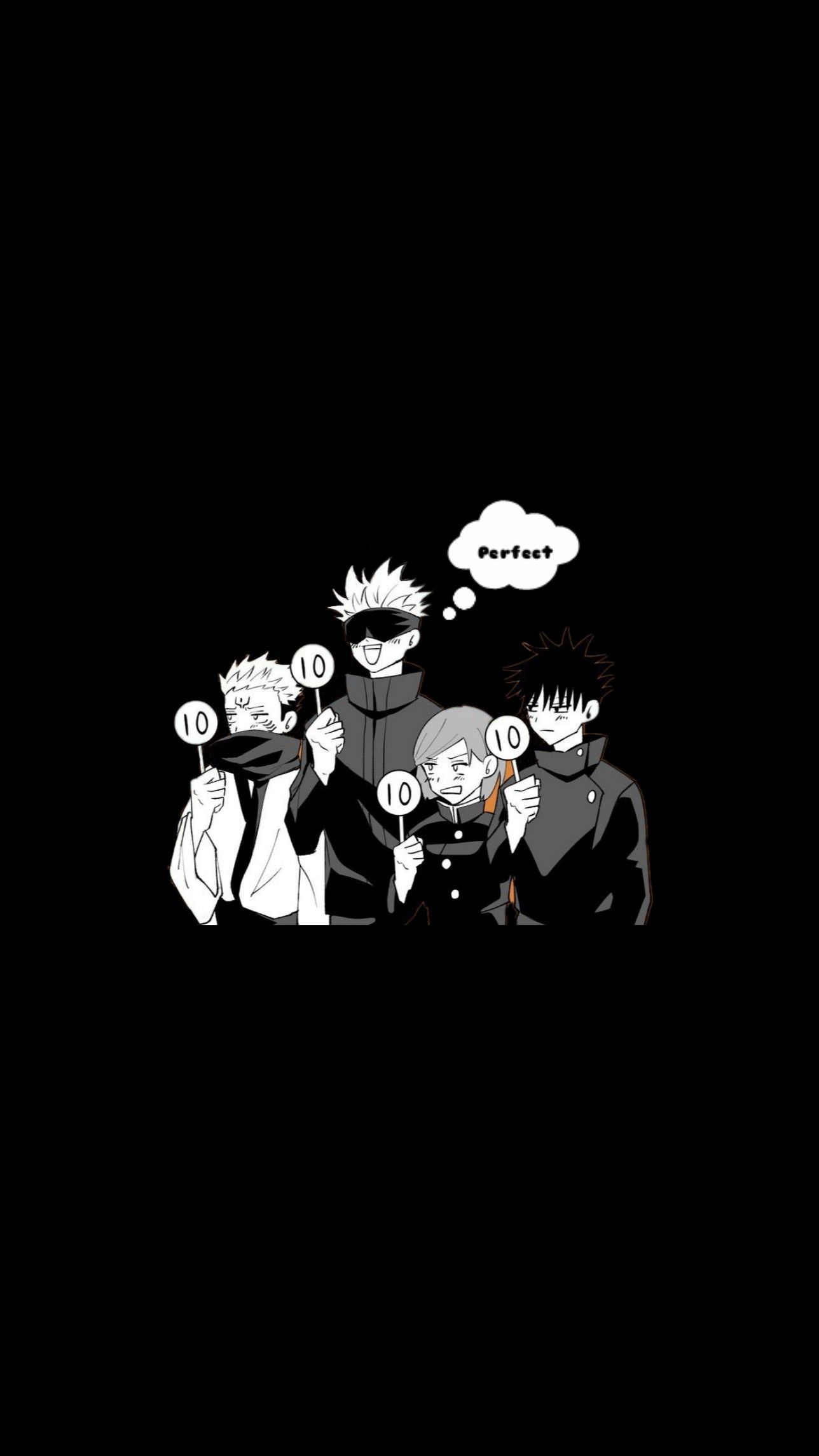 Jujutsu Kaisen, Gruppe, Schwarzer Hintergrund, Minimalistisch, Chibi, Sperrbildschirm fürs iPhone