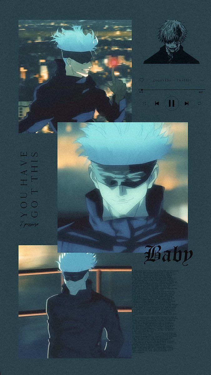 Satoru Gojo, Jujutsu Kaisen, Collage, Türkis, Anime, Hintergrundbild für iPhone und Android