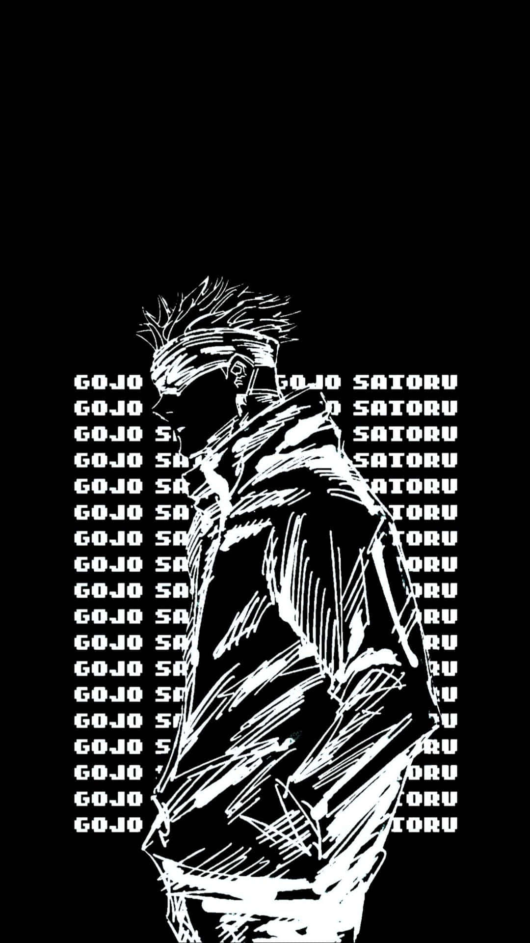 Satoru Gojo, Jujutsu Kaisen, Typografie, Schwarz-Weiß, Manga, Full HD, Handy-Hintergrund