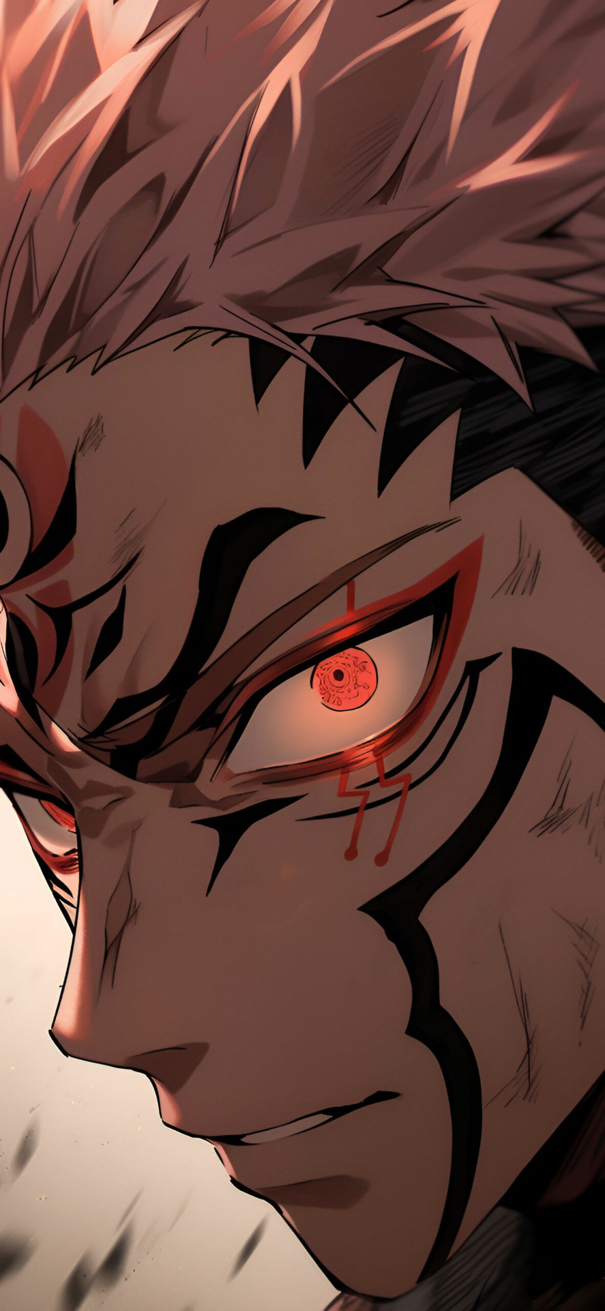 Ryomen Sukuna, Jujutsu Kaisen, Rote Augen, Nahaufnahme, Anime, Full HD, Handy-Hintergrundbild