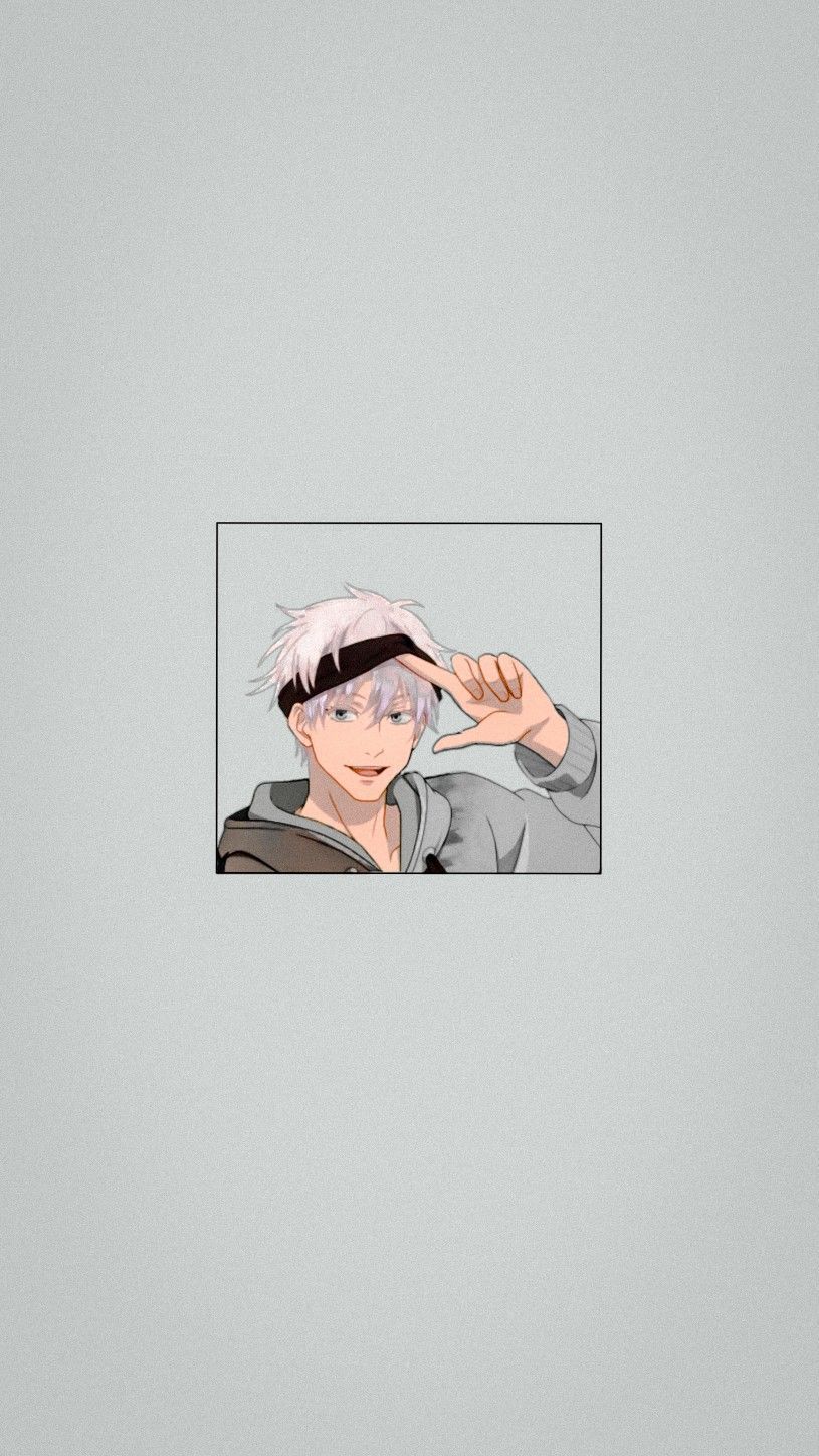 Satoru Gojo, Jujutsu Kaisen, Minimalistisch, Grau, Anime, Hintergrundbild fürs Handy