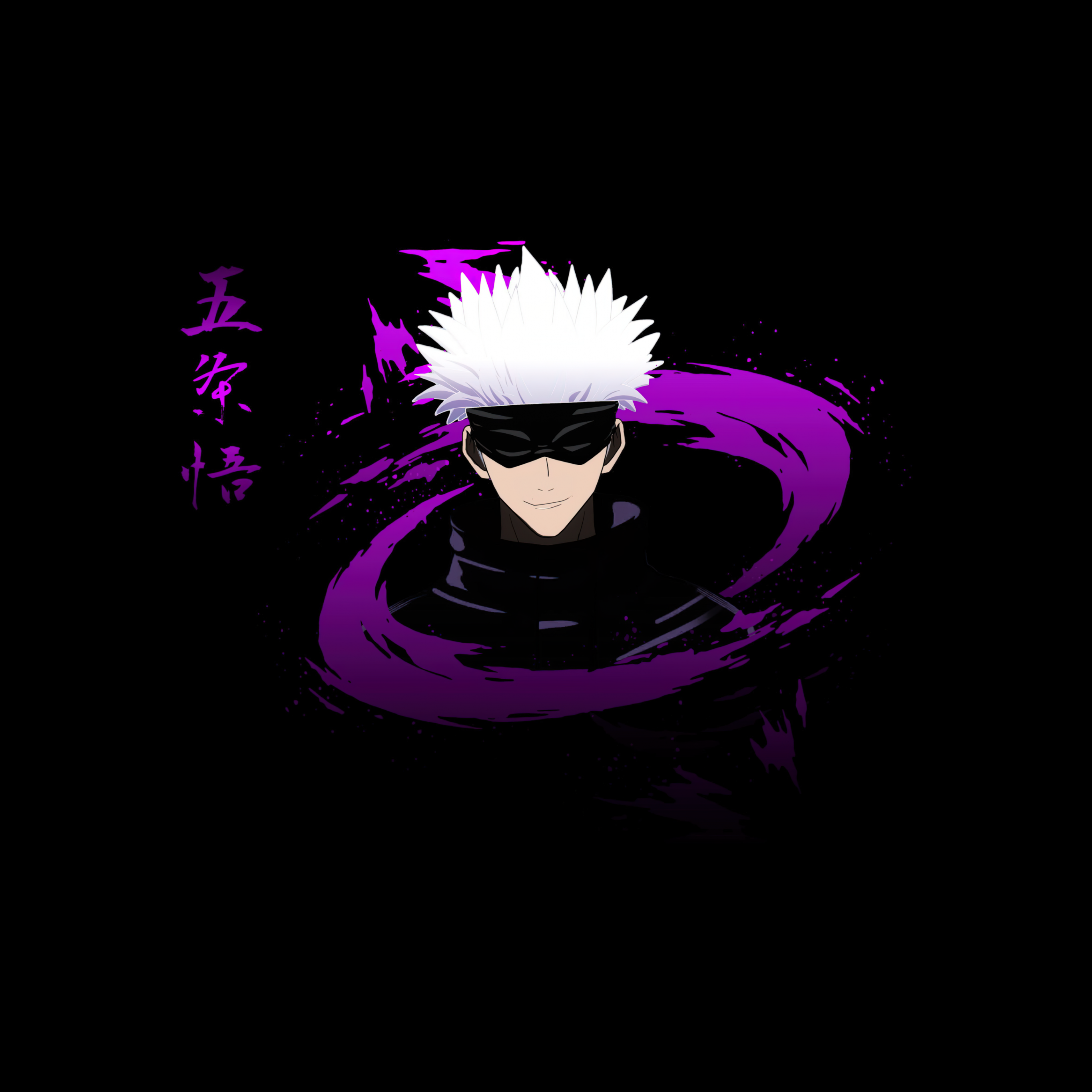 Satoru Gojo, Jujutsu Kaisen, Lila Energie, Schwarzer Hintergrund, Anime, 2K Wallpaper