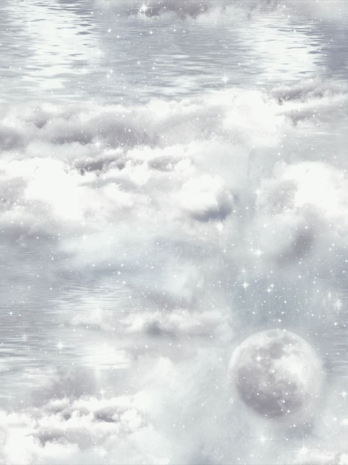 Weiße Wolken, Mond, Glitzer, Silbern, Verträumt, Full HD, Hintergrundbild fürs Tablet