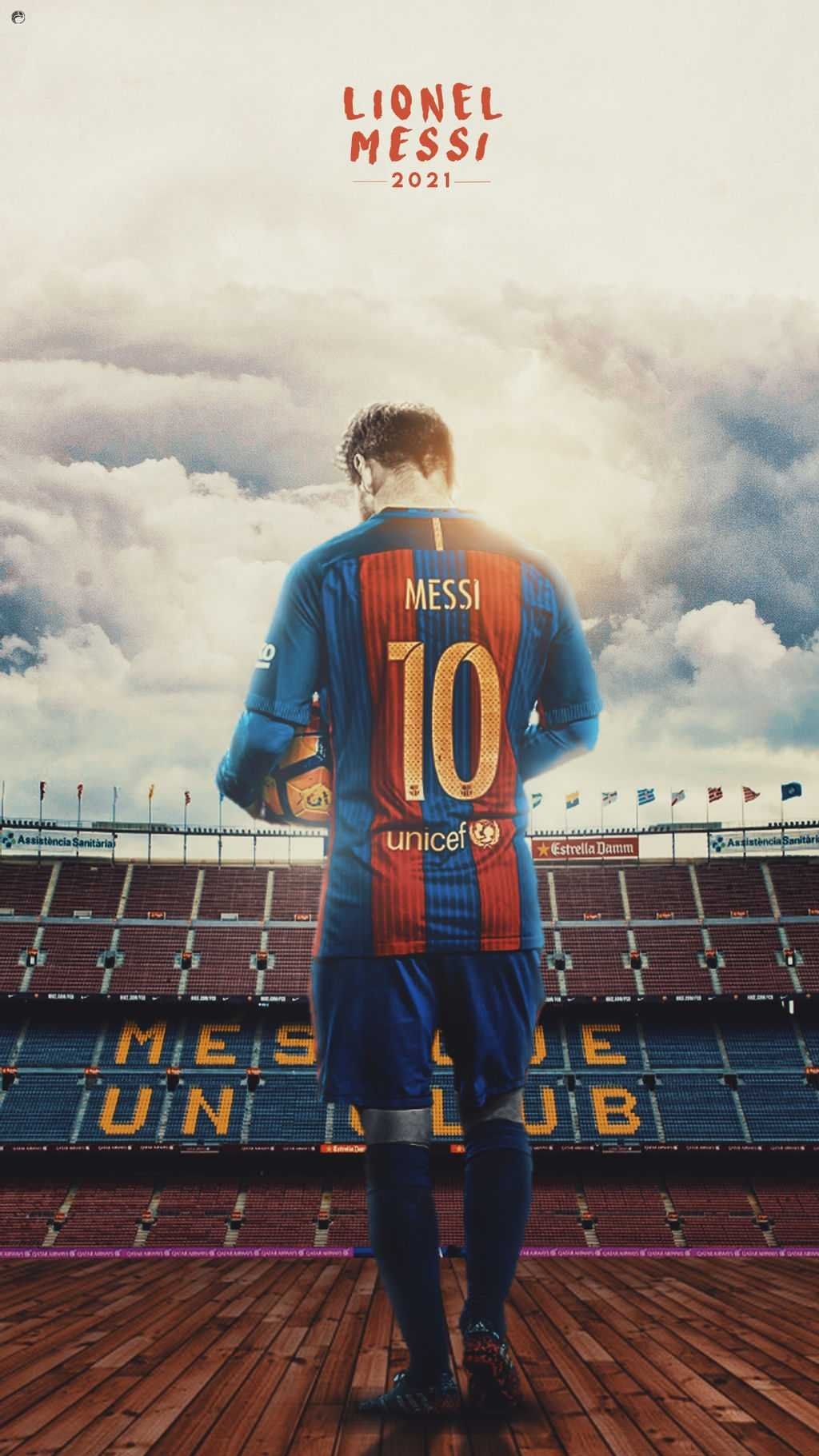 Lionel Messi, FC Barcelona, Camp Nou, Rückennummer 10, Poster, Wolken, HD, Handy-Hintergrund