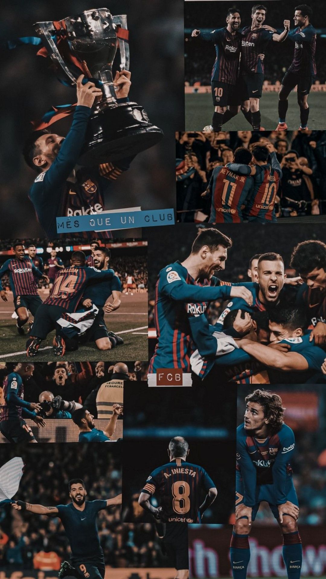 Lionel Messi, FC Barcelona, Collage, Mannschaft, Dunkel, 1080x1920, Handy-Hintergrund