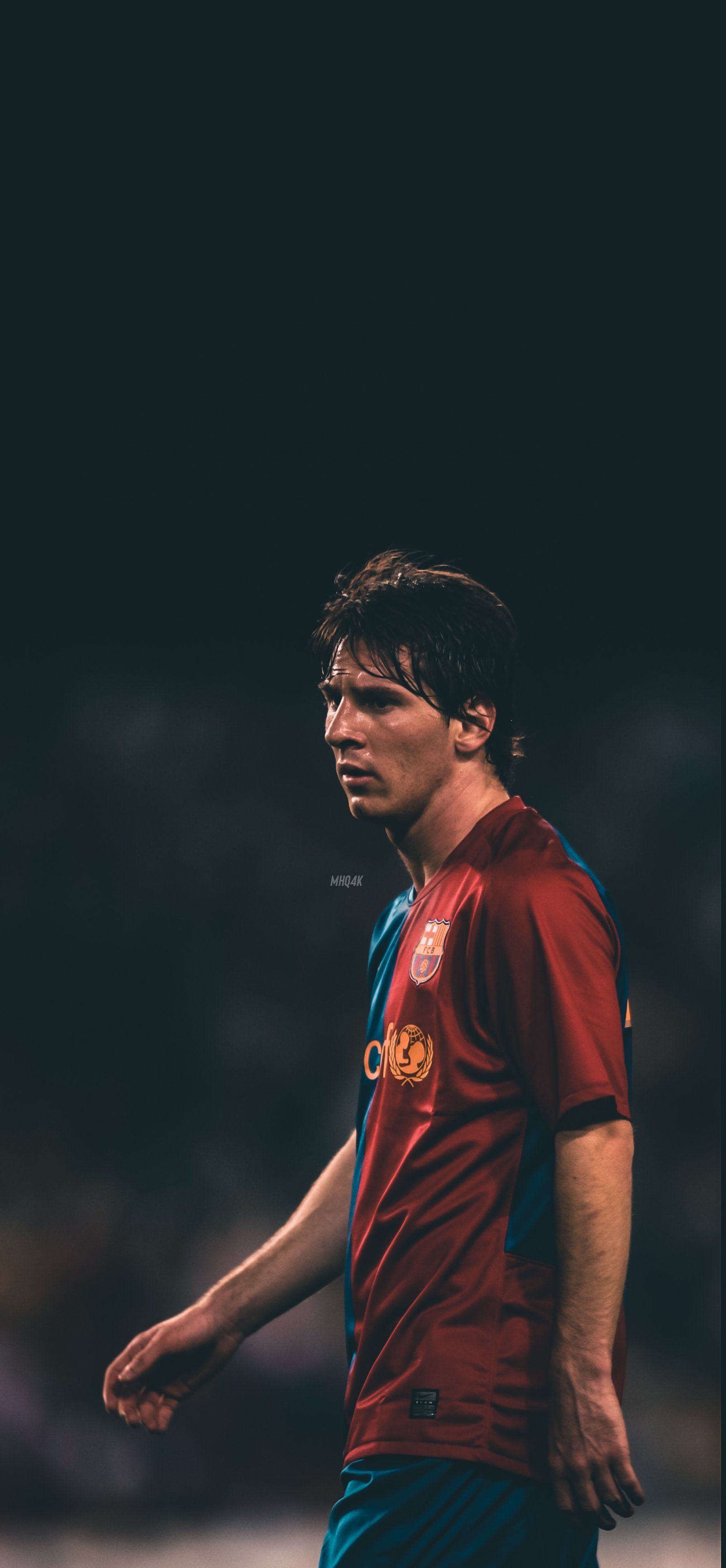 Lionel Messi, FC Barcelona, Dunkel, Minimalistisch, Fußballer, QHD+, Handy-Hintergrund
