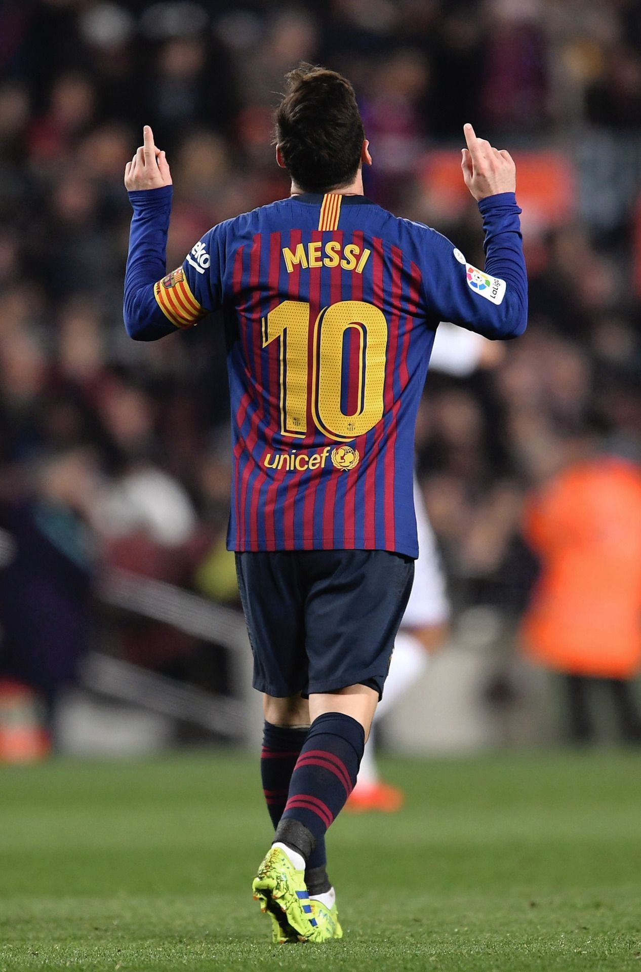 Lionel Messi, FC Barcelona, Rückennummer 10, Torjubel, Rückansicht, Full HD, iPhone-Hintergrundbild