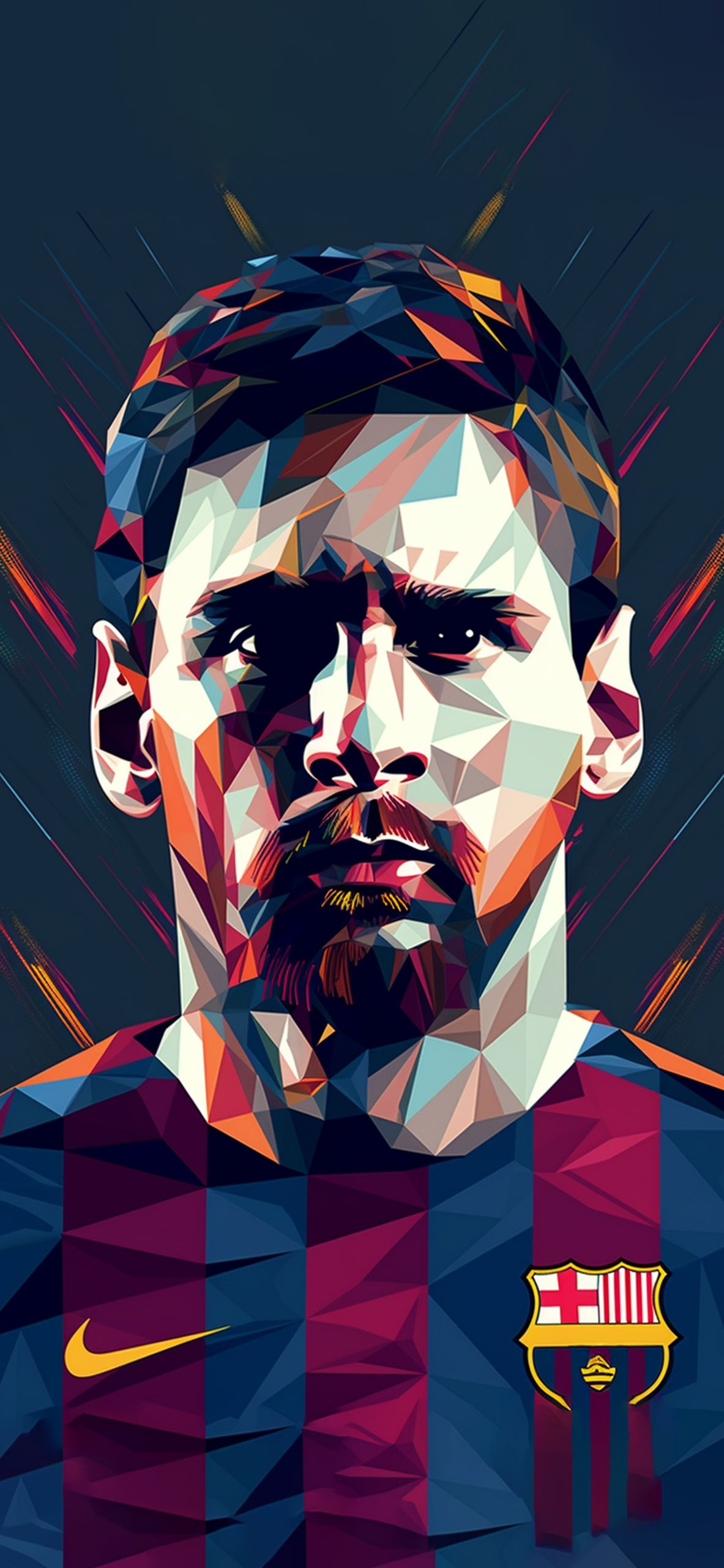 Lionel Messi, FC Barcelona, Low Poly, Porträt, Illustration, Full HD, Handy-Hintergrundbild