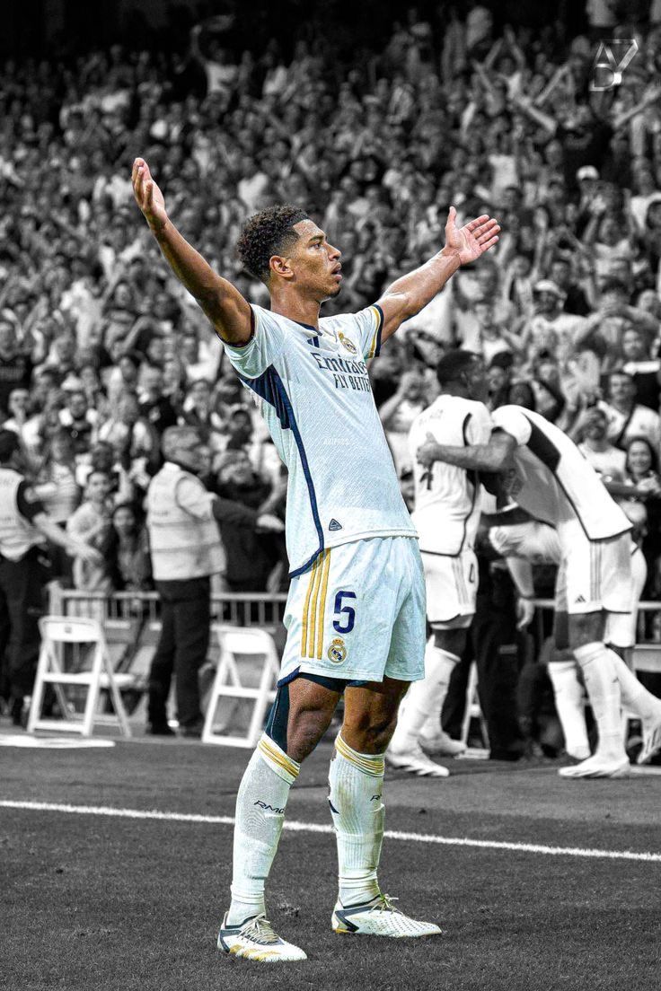 Jude Bellingham, Real Madrid, Torjubel, Schwarz-Weiß, Colorkey, HD, Handy-Hintergrund
