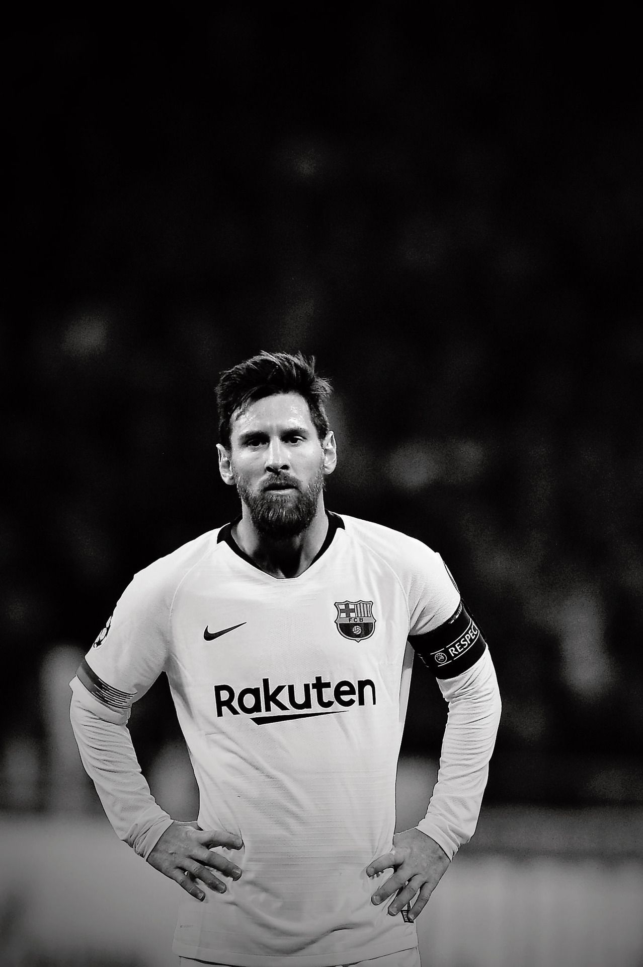 Lionel Messi, FC Barcelona, Weißes Trikot, Schwarz-Weiß, Fußballer, Sperrbildschirm fürs iPhone