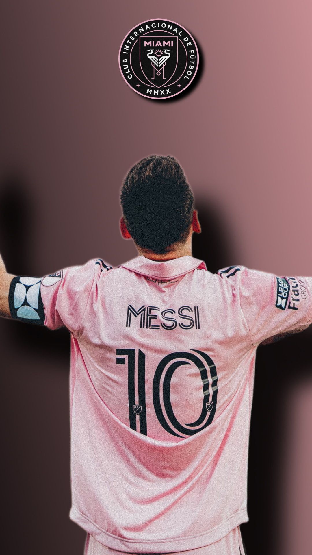 Lionel Messi, Inter Miami, Rückennummer 10, Rosa Trikot, Vereinswappen, Full HD, iPhone-Hintergrundbild