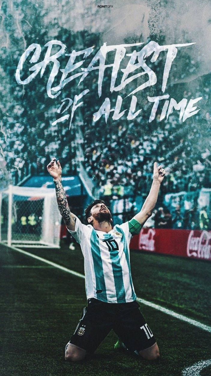 Lionel Messi, Argentinische Nationalmannschaft, Greatest of All Time, Torjubel, Schriftzug, iPhone-Hintergrundbild